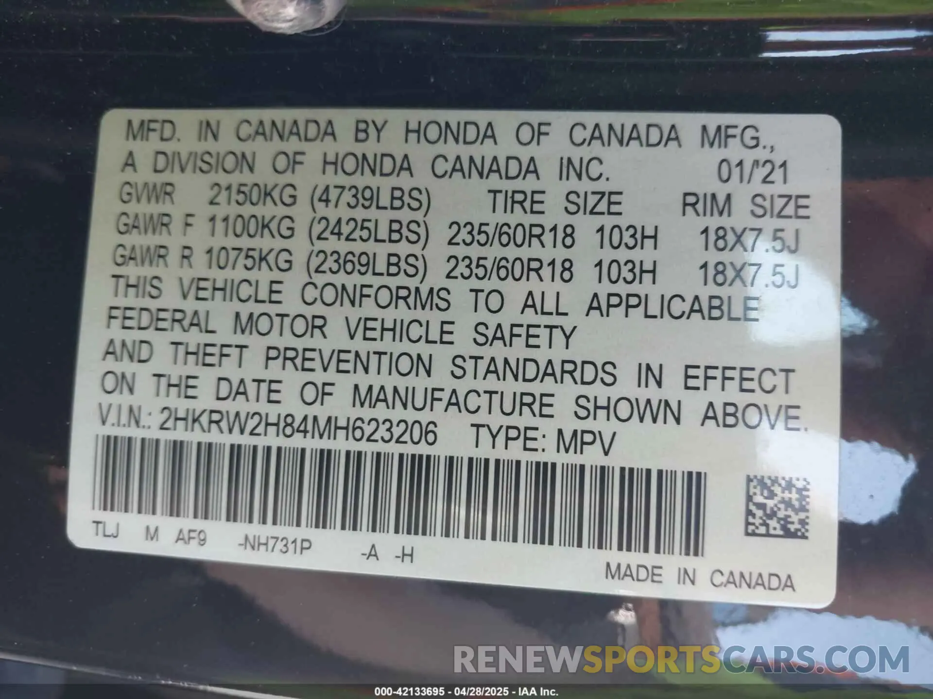 9 Photograph of a damaged car 2HKRW2H84MH623206 HONDA CR-V 2021