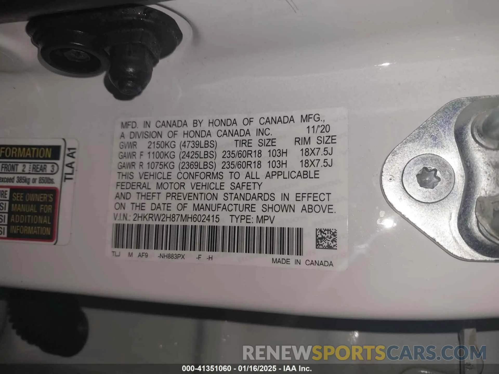 9 Photograph of a damaged car 2HKRW2H87MH602415 HONDA CR-V 2021