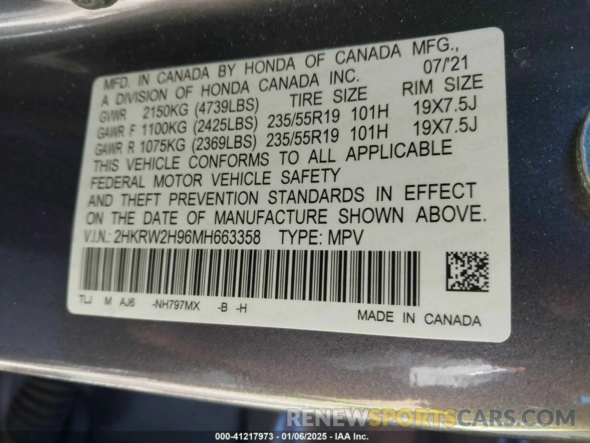9 Photograph of a damaged car 2HKRW2H96MH663358 HONDA CR-V 2021
