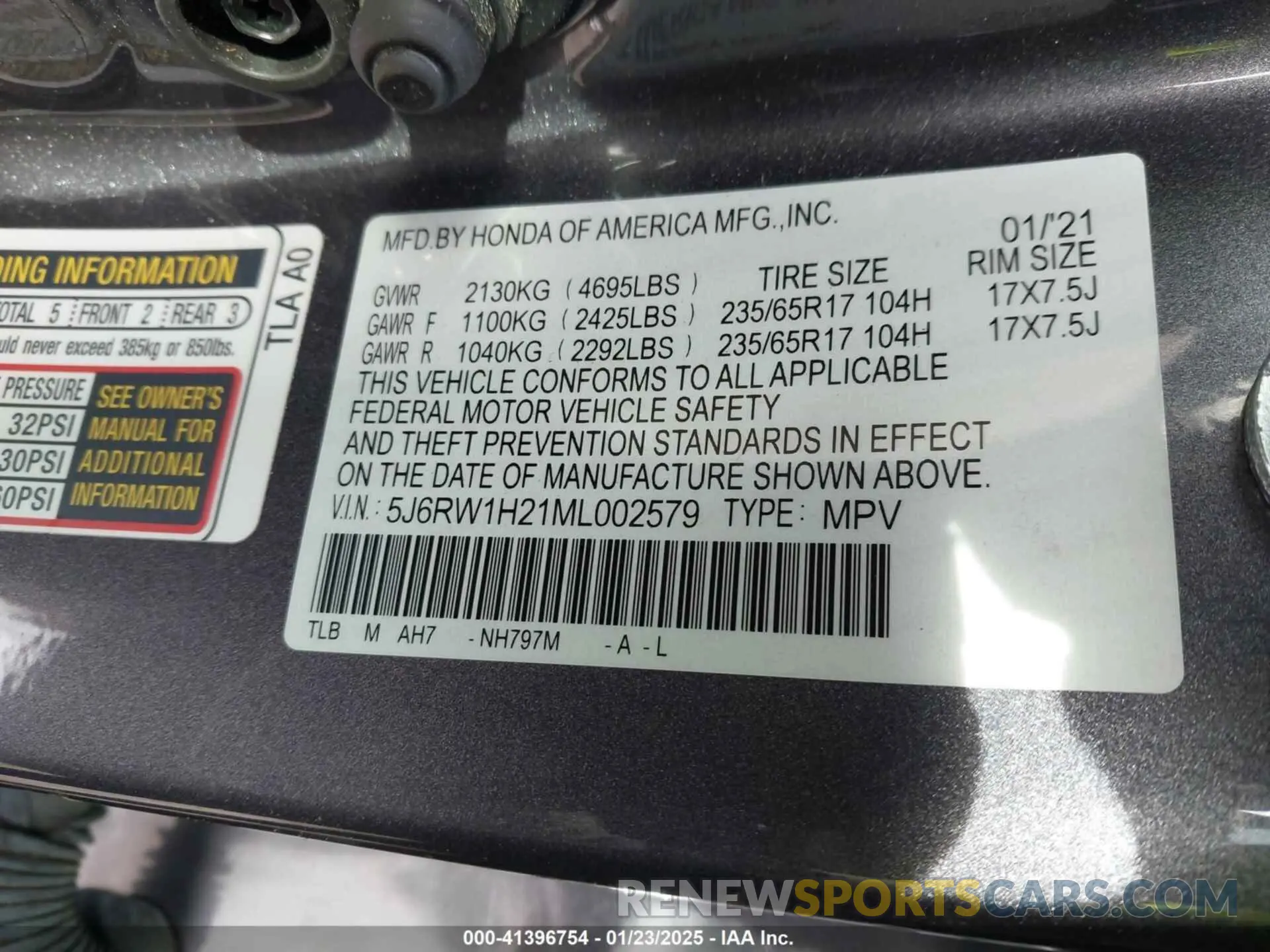 9 Photograph of a damaged car 5J6RW1H21ML002579 HONDA CR-V 2021