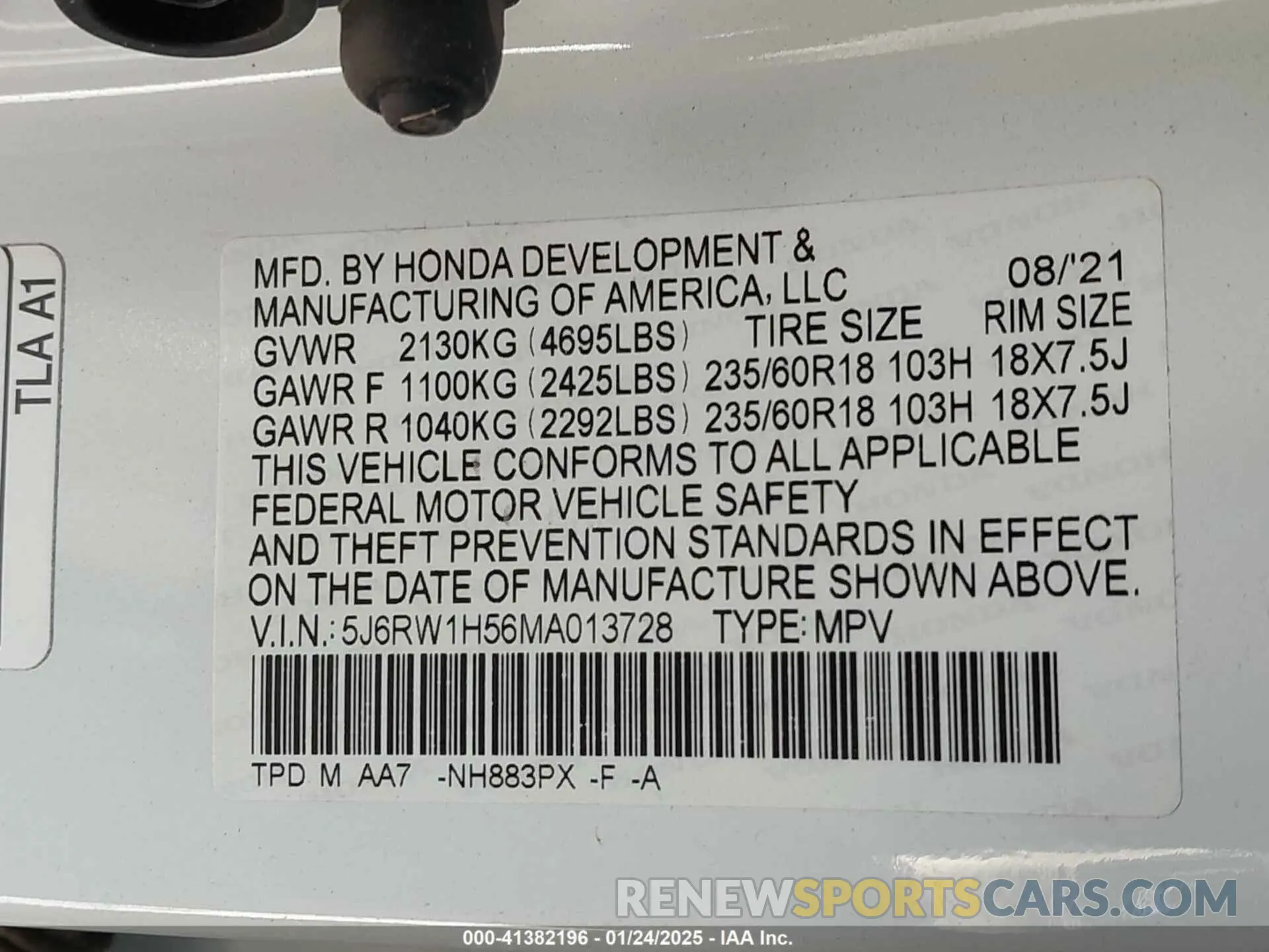9 Photograph of a damaged car 5J6RW1H56MA013728 HONDA CR-V 2021