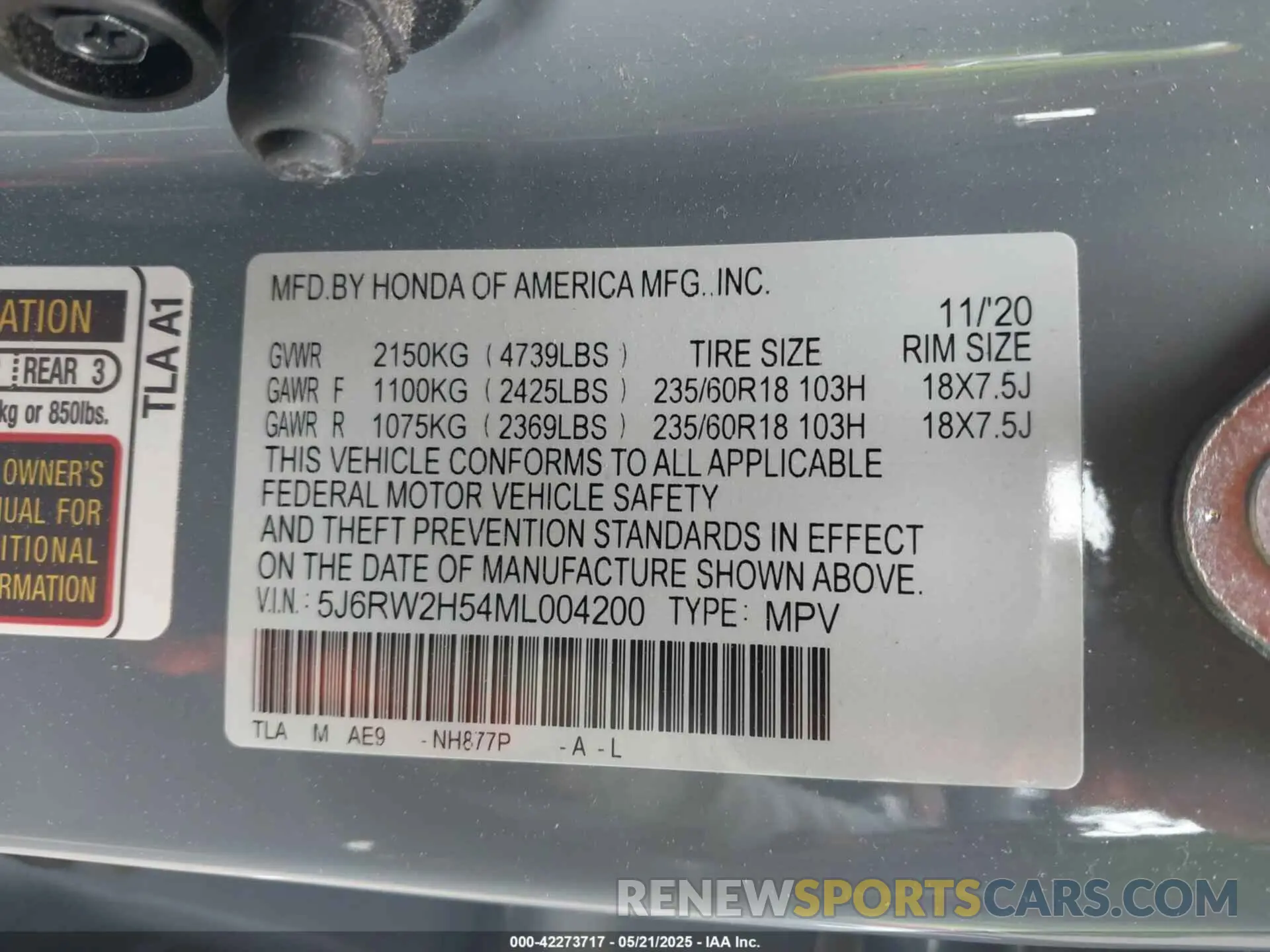 9 Photograph of a damaged car 5J6RW2H54ML004200 HONDA CR-V 2021