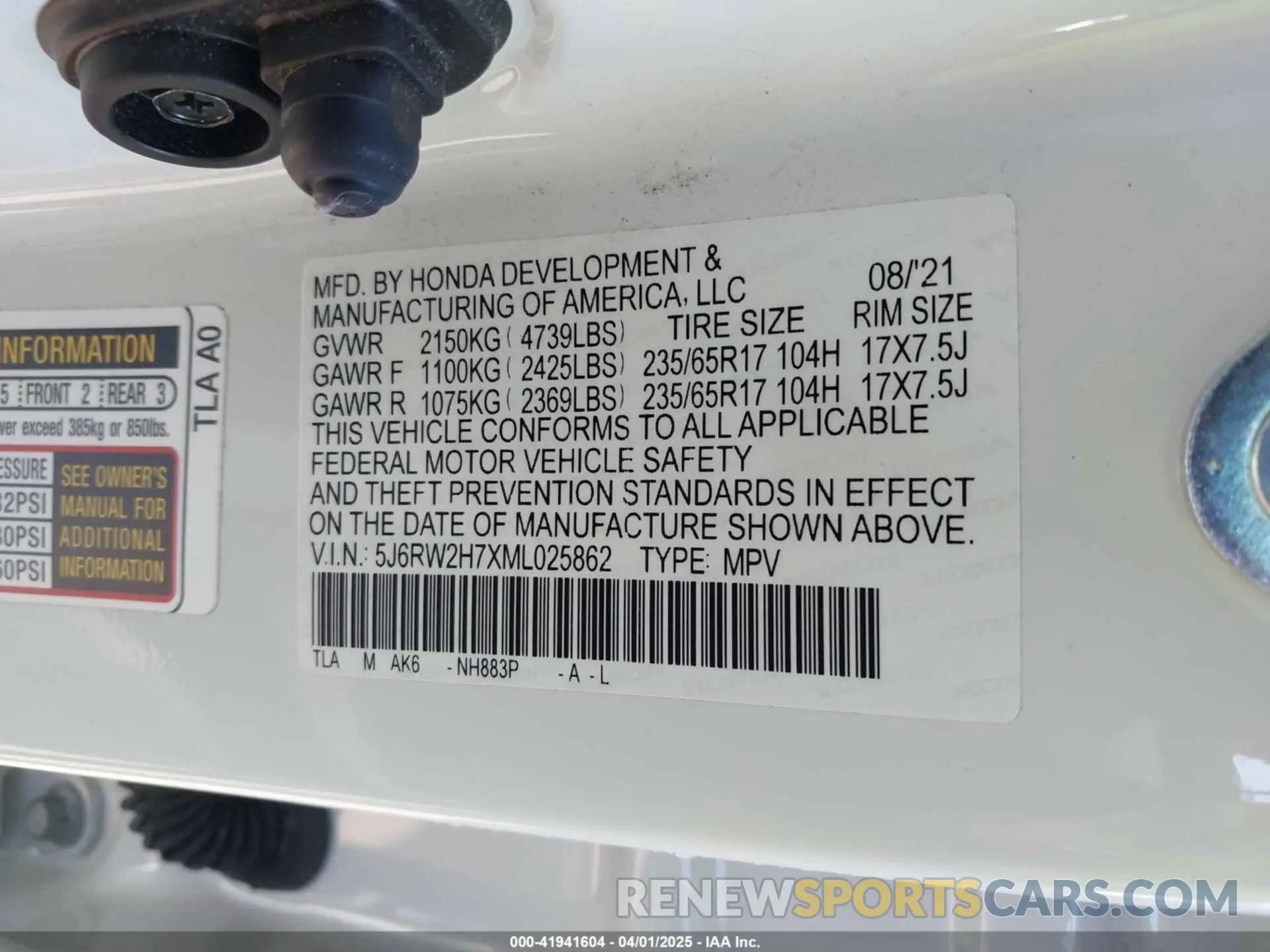 9 Фотография поврежденного автомобиля 5J6RW2H7XML025862 HONDA CR-V 2021
