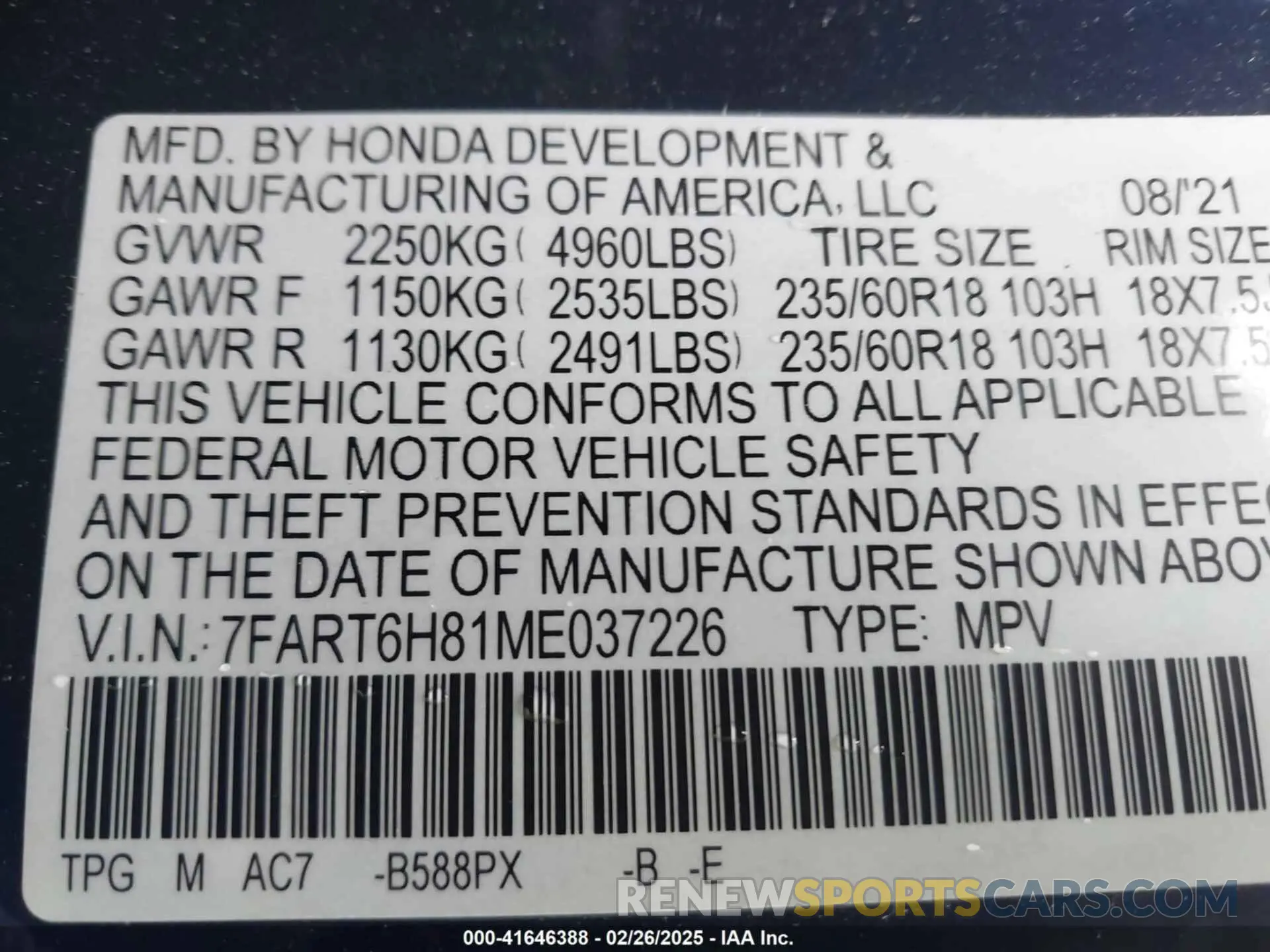 9 Photograph of a damaged car 7FART6H81ME037226 HONDA CR-V 2021