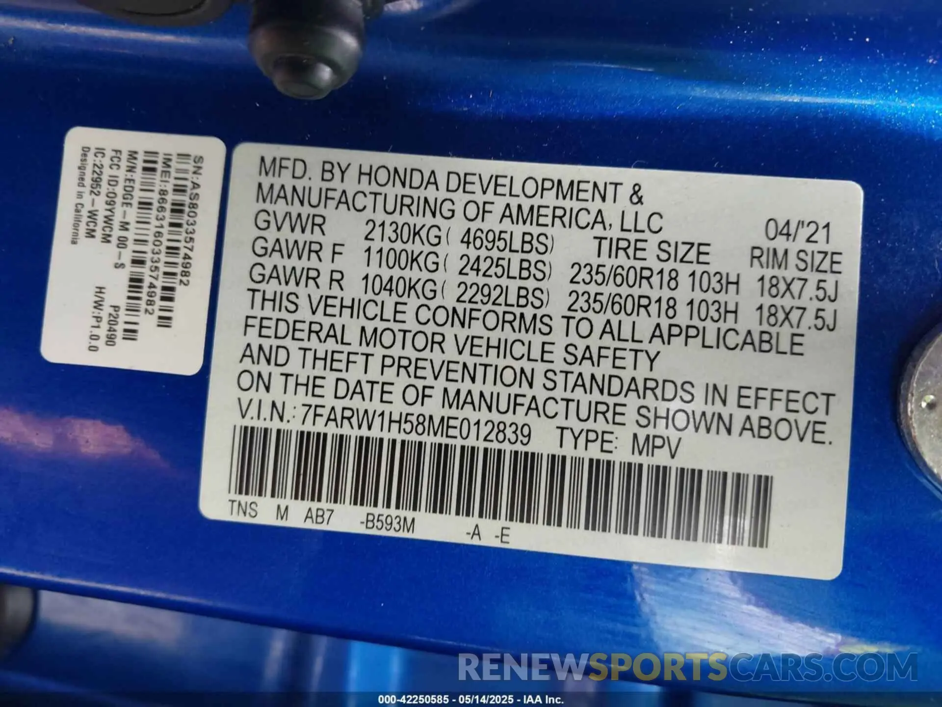 9 Фотография поврежденного автомобиля 7FARW1H58ME012839 HONDA CR-V 2021
