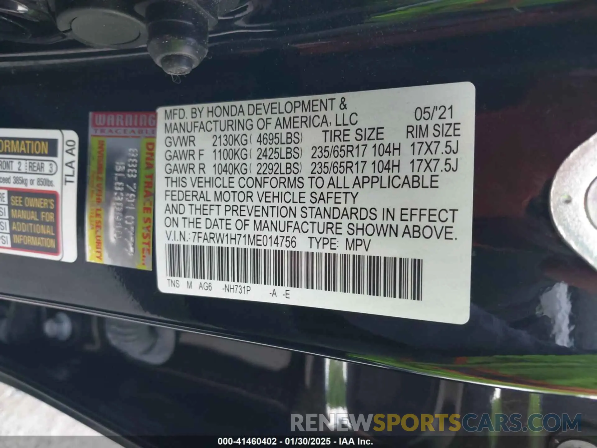9 Фотография поврежденного автомобиля 7FARW1H71ME014756 HONDA CR-V 2021