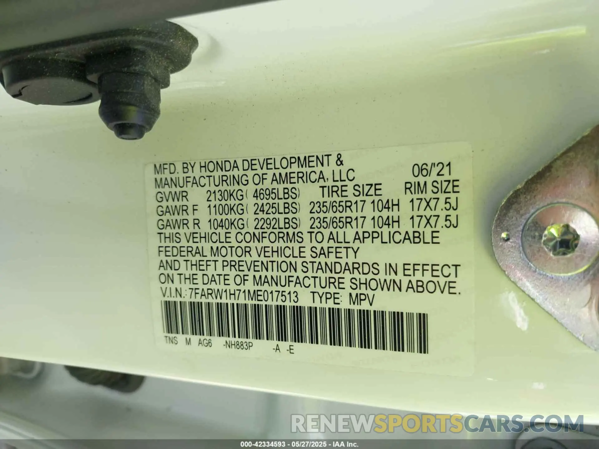 9 Фотография поврежденного автомобиля 7FARW1H71ME017513 HONDA CR-V 2021