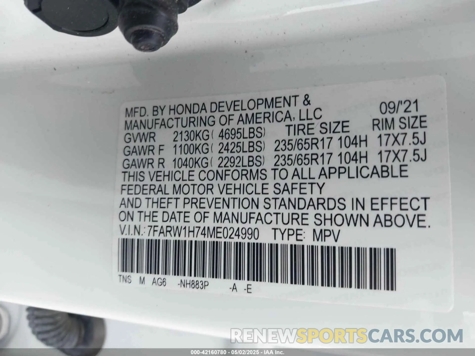 9 Фотография поврежденного автомобиля 7FARW1H74ME024990 HONDA CR-V 2021