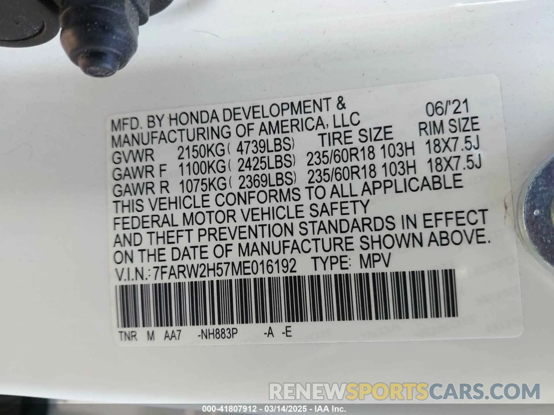 9 Photograph of a damaged car 7FARW2H57ME016192 HONDA CR-V 2021