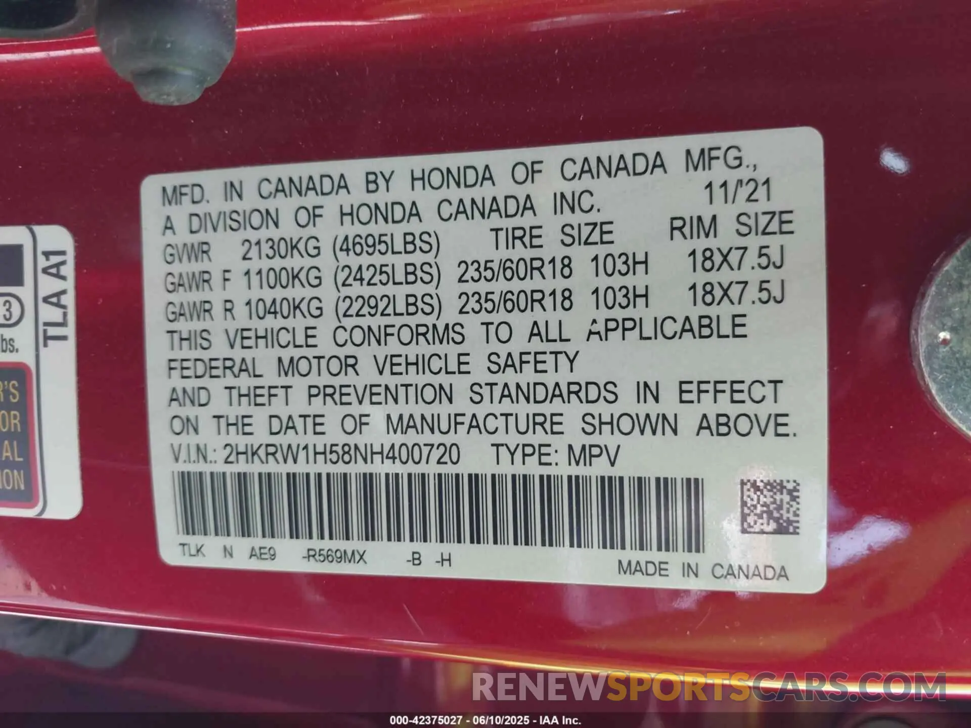 9 Фотография поврежденного автомобиля 2HKRW1H58NH400720 HONDA CR-V 2022