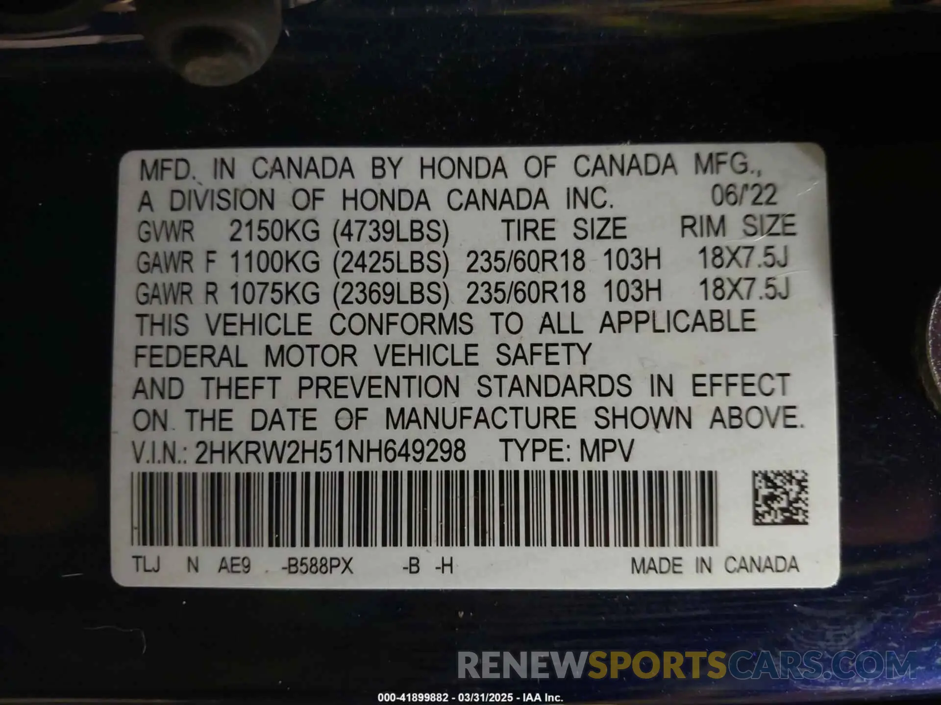 9 Photograph of a damaged car 2HKRW2H51NH649298 HONDA CR-V 2022