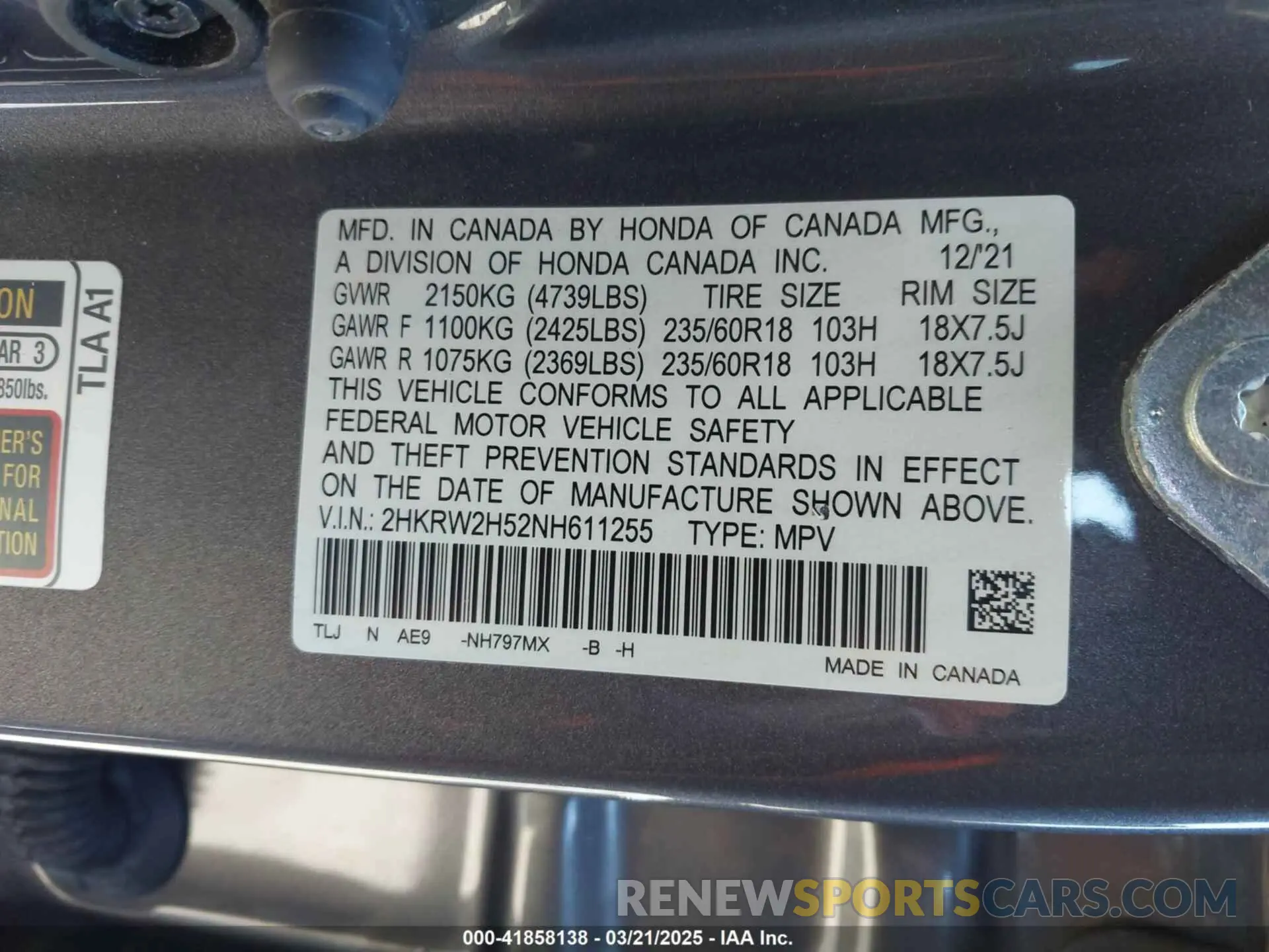 9 Photograph of a damaged car 2HKRW2H52NH611255 HONDA CR-V 2022