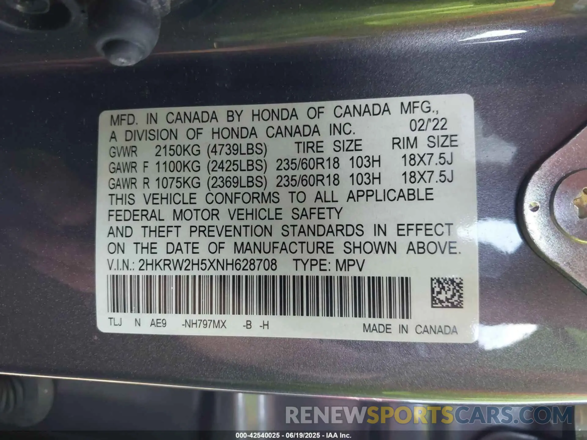 9 Photograph of a damaged car 2HKRW2H5XNH628708 HONDA CR-V 2022