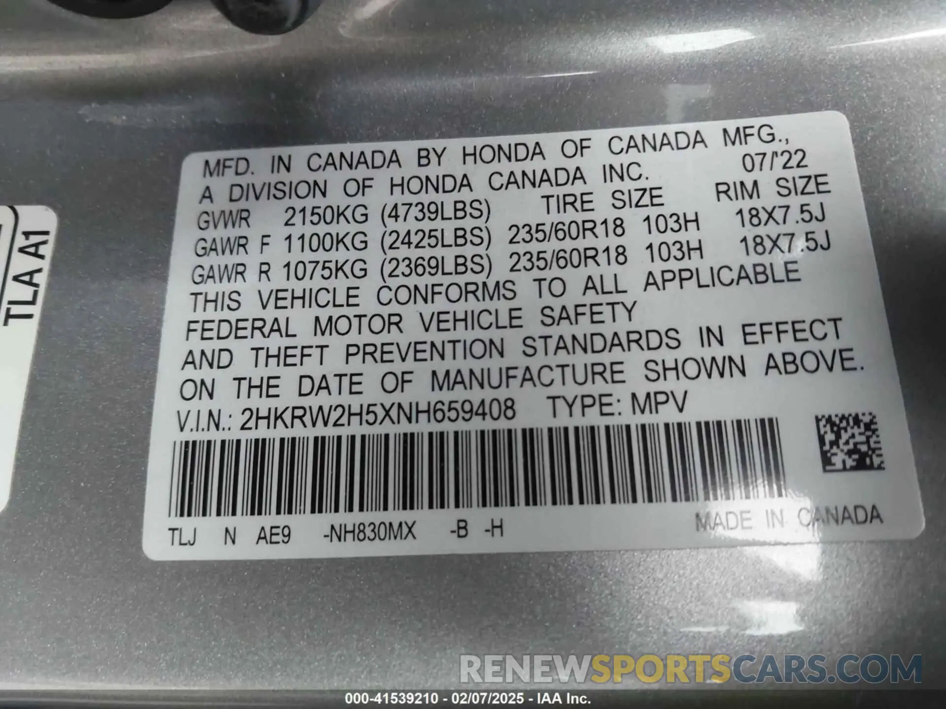 9 Фотография поврежденного автомобиля 2HKRW2H5XNH659408 HONDA CR-V 2022