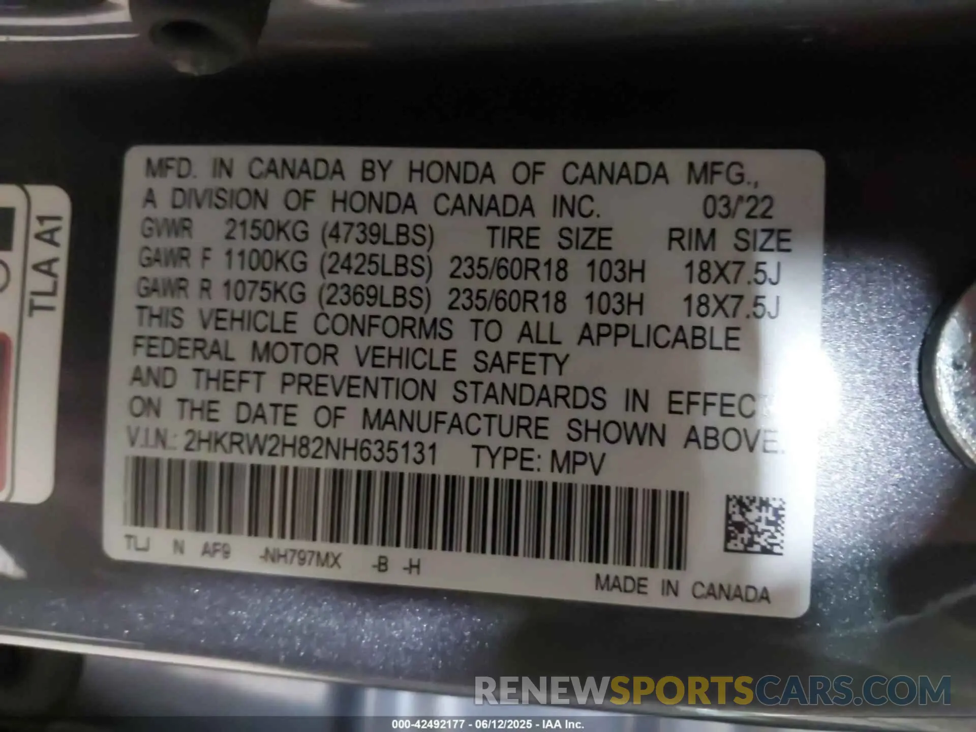 9 Photograph of a damaged car 2HKRW2H82NH635131 HONDA CR-V 2022