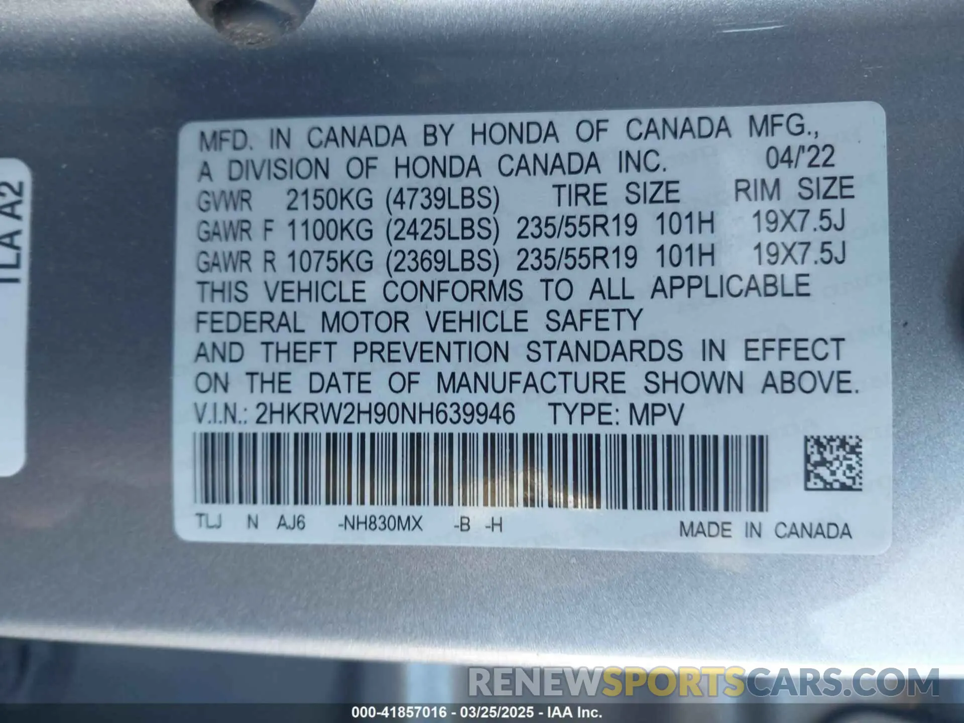 9 Фотография поврежденного автомобиля 2HKRW2H90NH639946 HONDA CR-V 2022