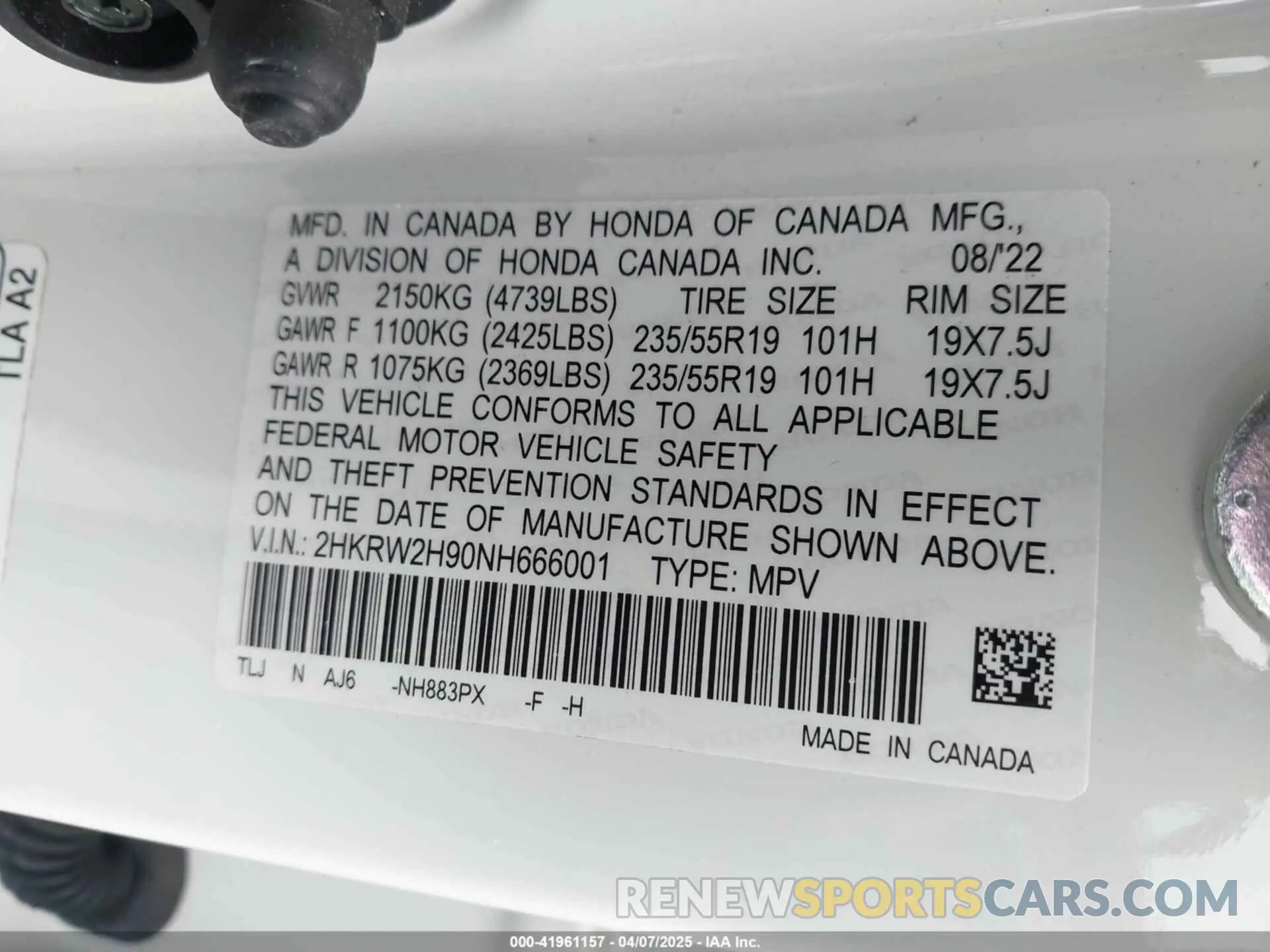 9 Фотография поврежденного автомобиля 2HKRW2H90NH666001 HONDA CR-V 2022