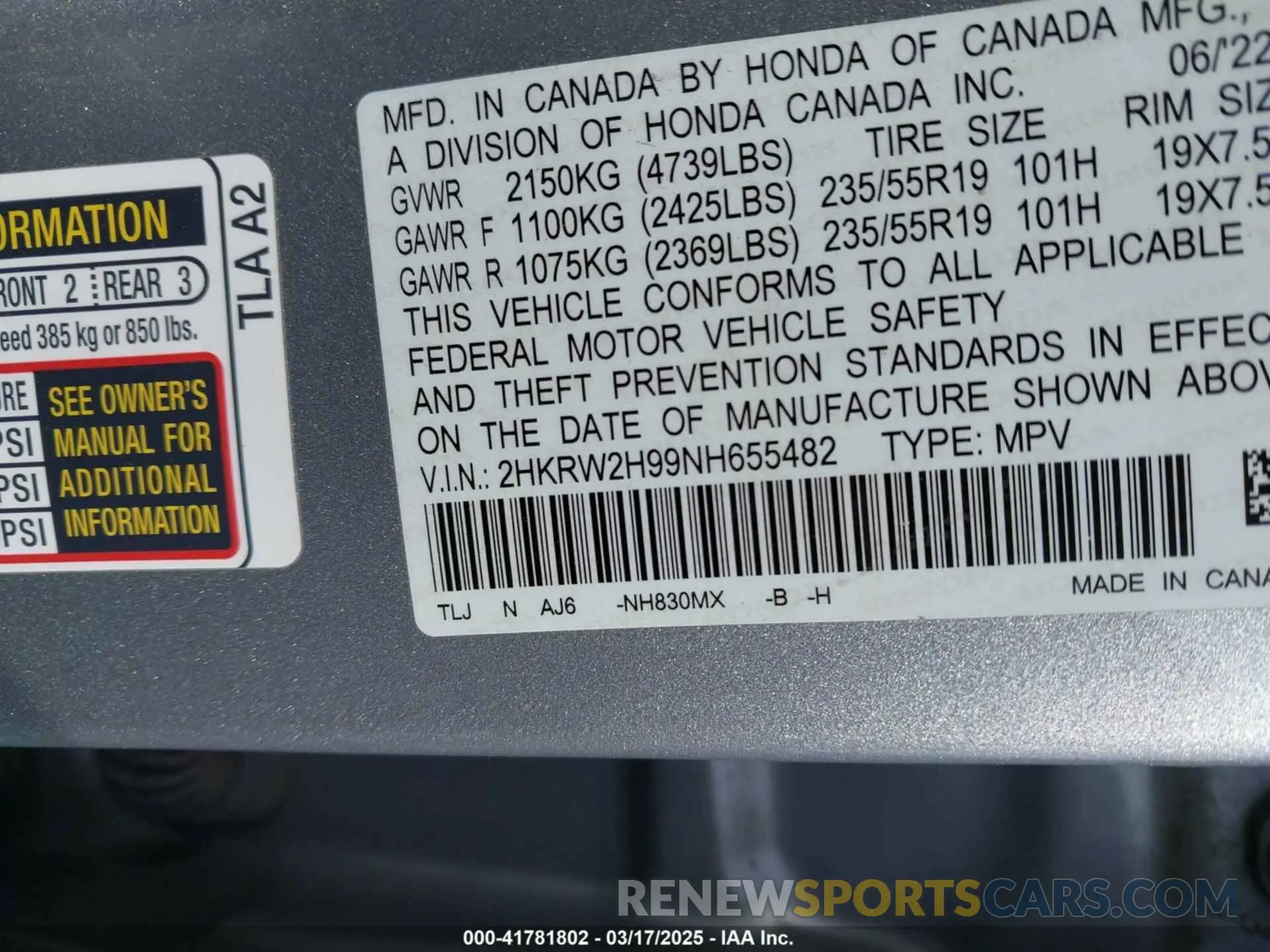 9 Photograph of a damaged car 2HKRW2H99NH655482 HONDA CR-V 2022