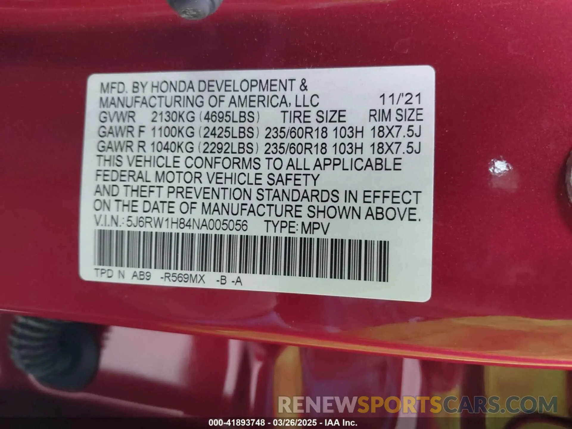 9 Фотография поврежденного автомобиля 5J6RW1H84NA005056 HONDA CR-V 2022
