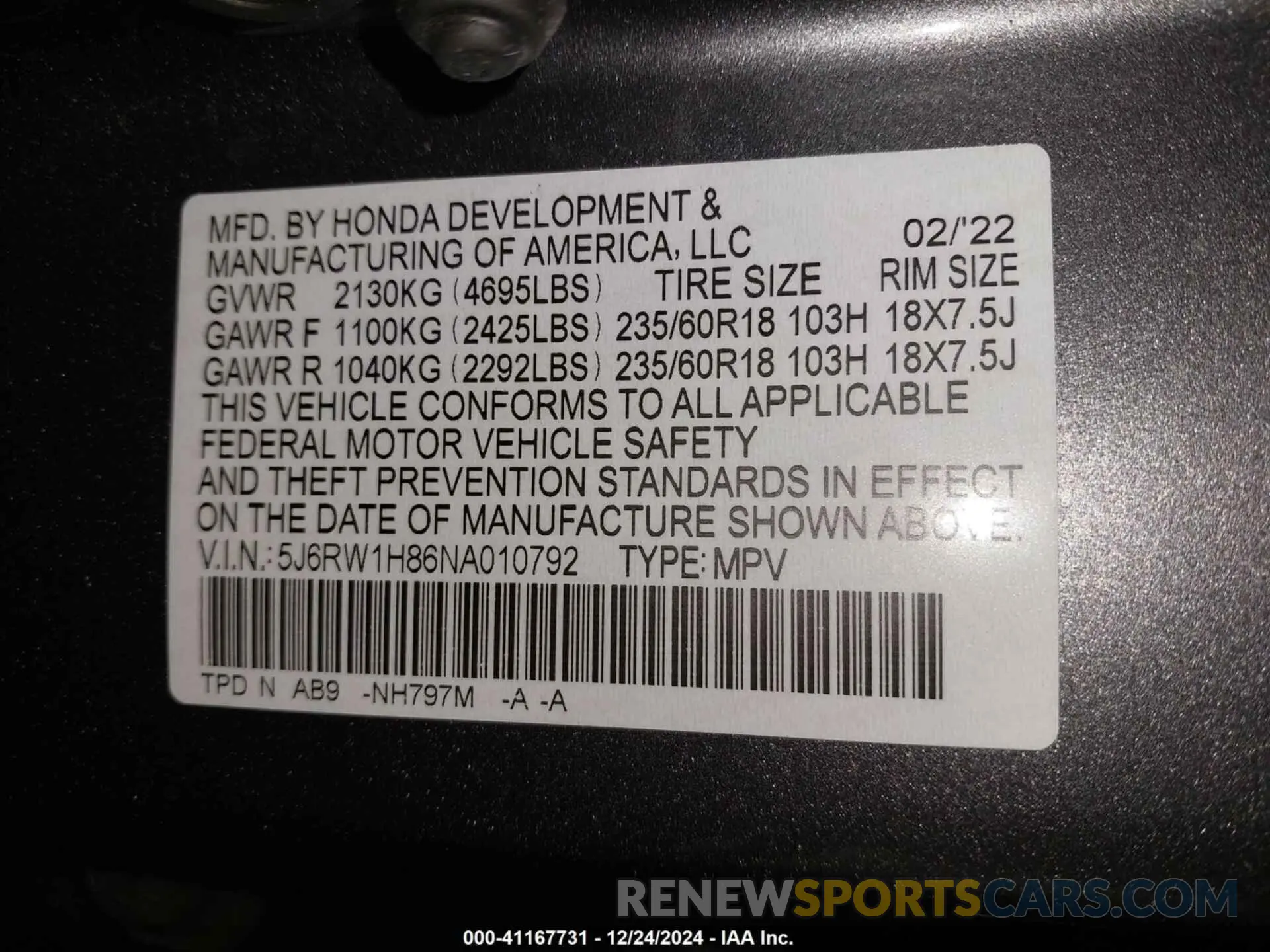 9 Фотография поврежденного автомобиля 5J6RW1H86NA010792 HONDA CR-V 2022