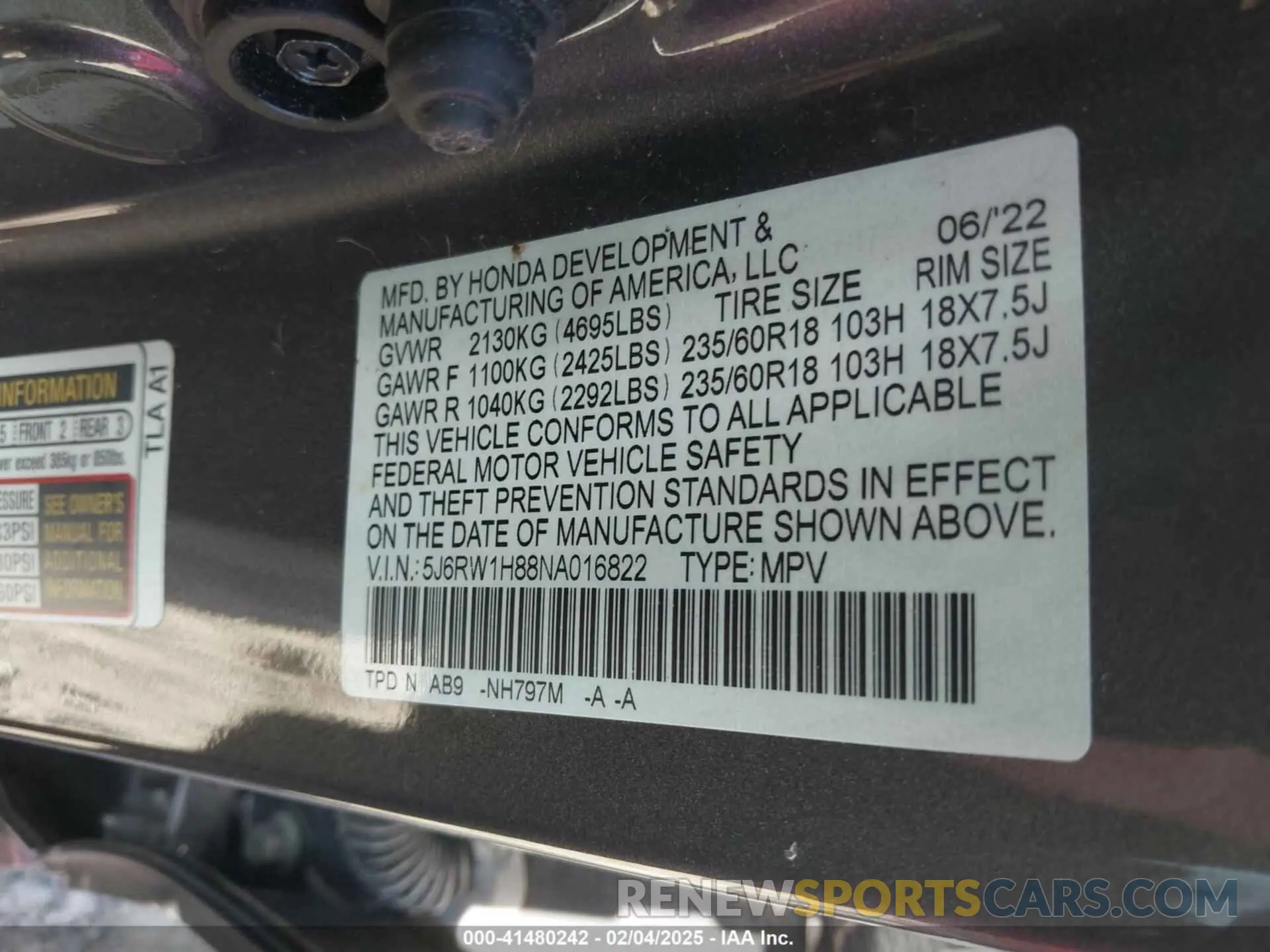 9 Фотография поврежденного автомобиля 5J6RW1H88NA016822 HONDA CR-V 2022