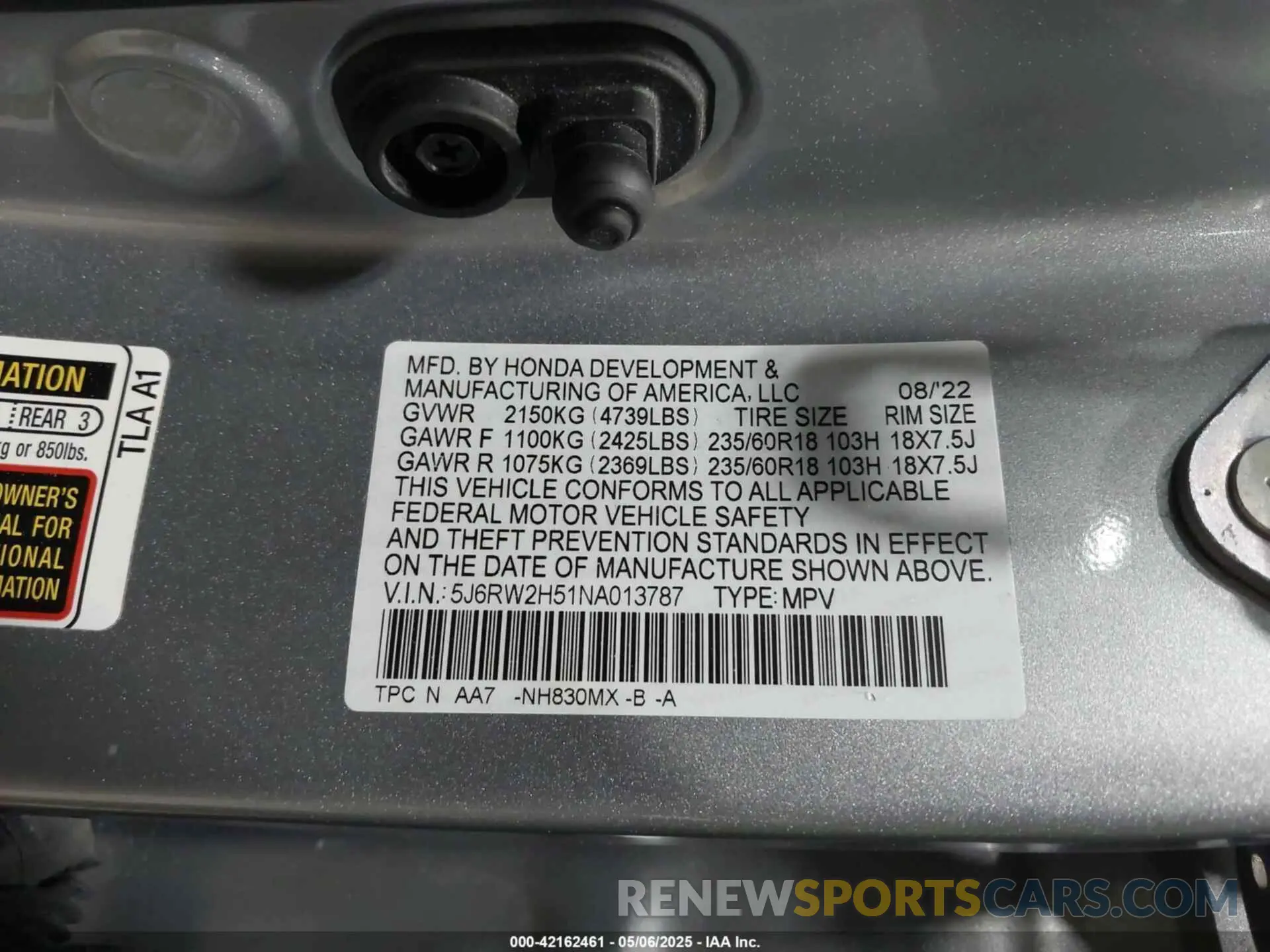 9 Photograph of a damaged car 5J6RW2H51NA013787 HONDA CR-V 2022
