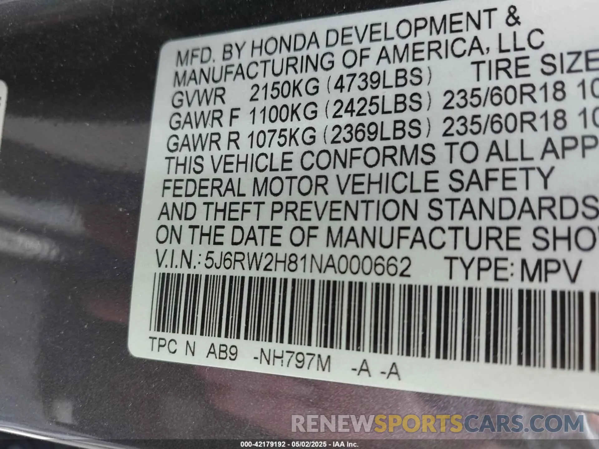 9 Фотография поврежденного автомобиля 5J6RW2H81NA000662 HONDA CR-V 2022