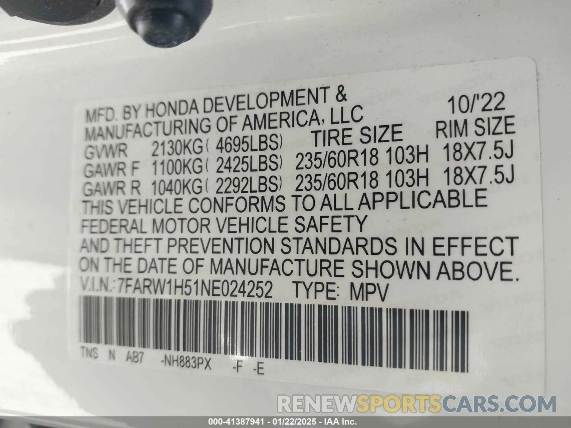 9 Фотография поврежденного автомобиля 7FARW1H51NE024252 HONDA CR-V 2022