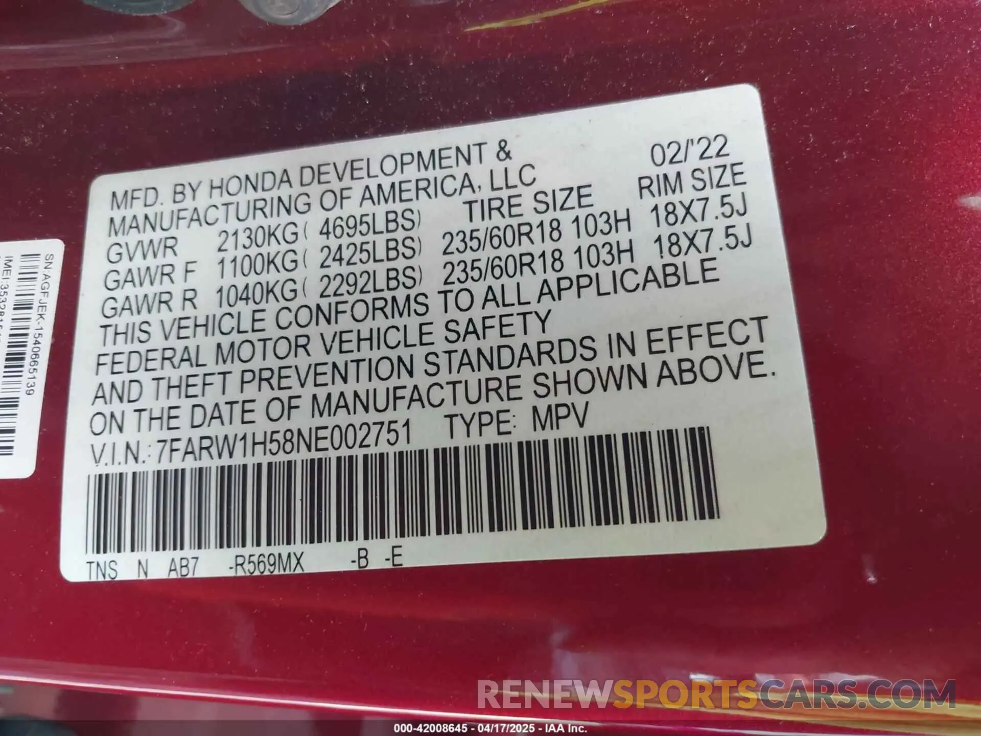 9 Фотография поврежденного автомобиля 7FARW1H58NE002751 HONDA CR-V 2022