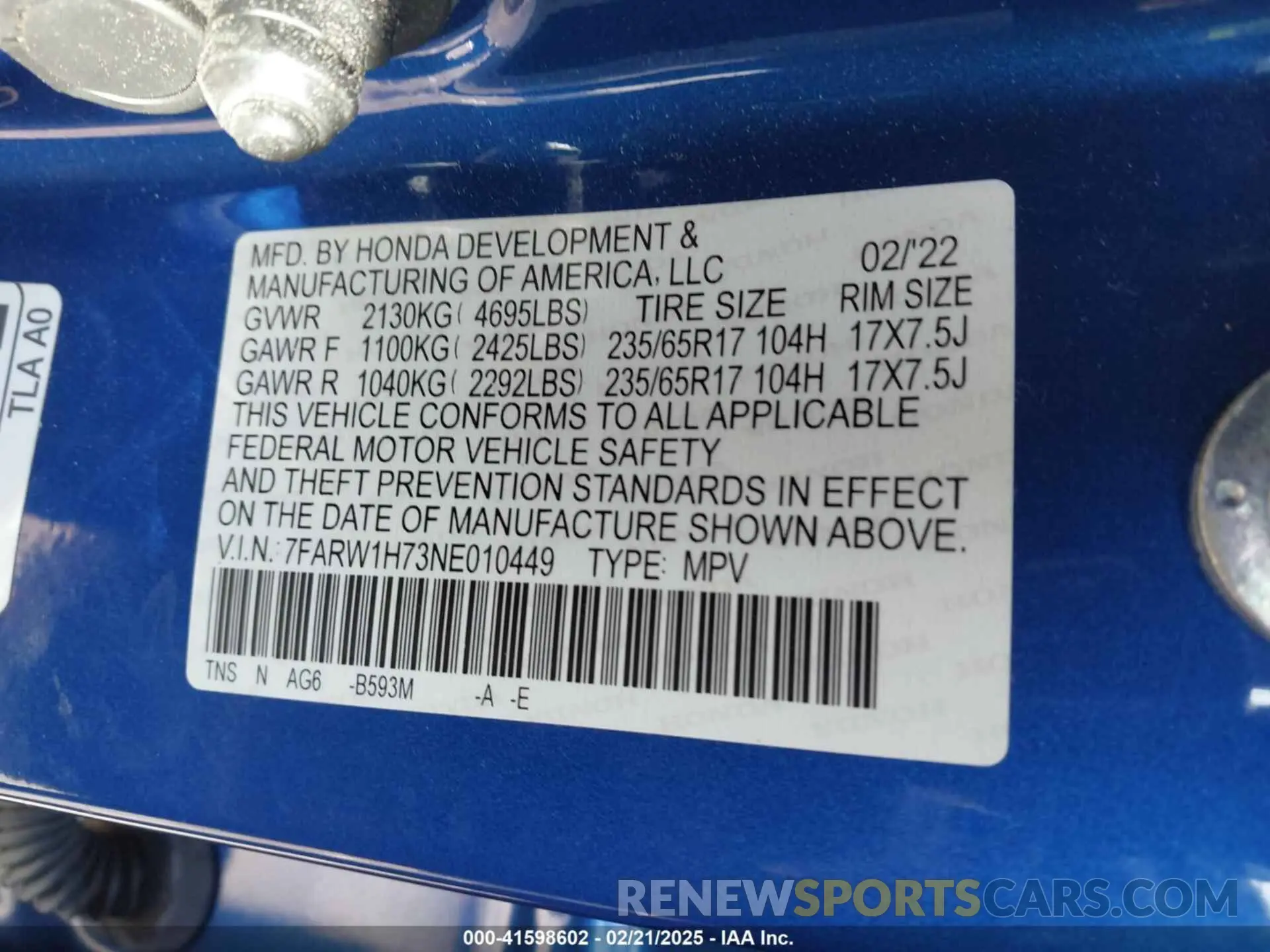 9 Фотография поврежденного автомобиля 7FARW1H73NE010449 HONDA CR-V 2022