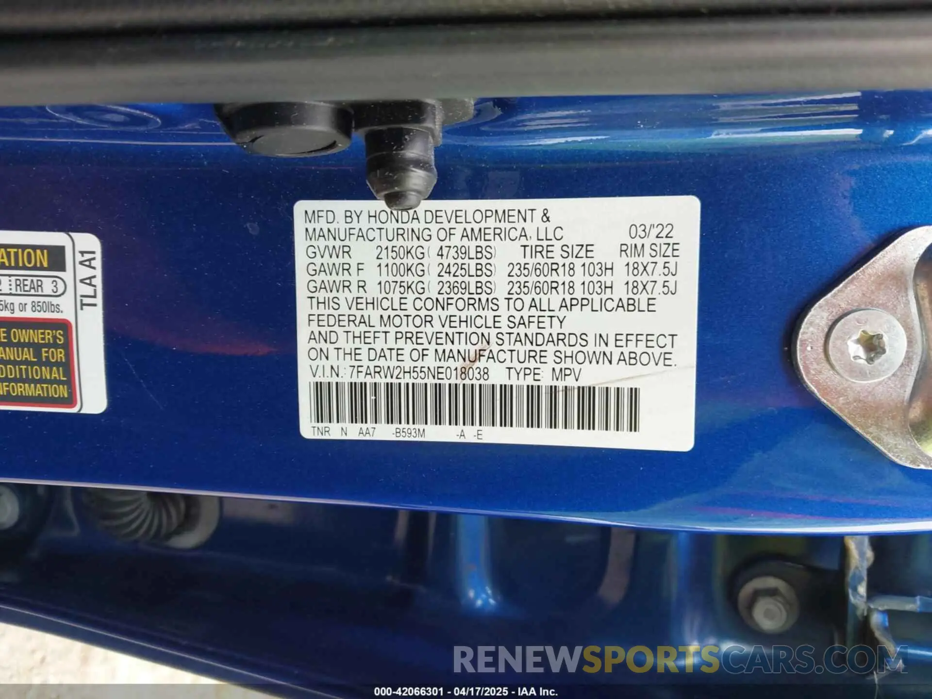 9 Фотография поврежденного автомобиля 7FARW2H55NE018038 HONDA CR-V 2022