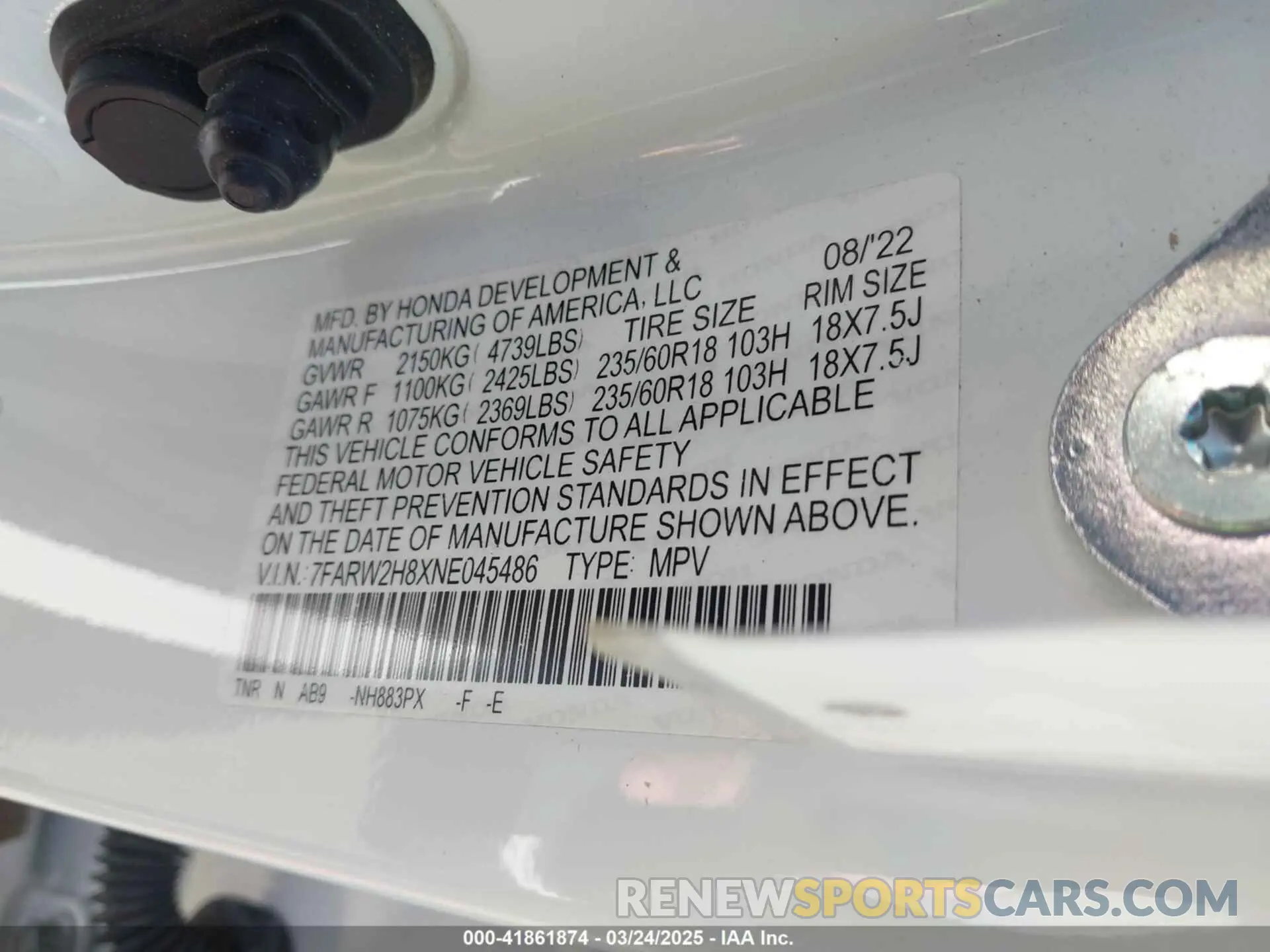 9 Фотография поврежденного автомобиля 7FARW2H8XNE045486 HONDA CR-V 2022