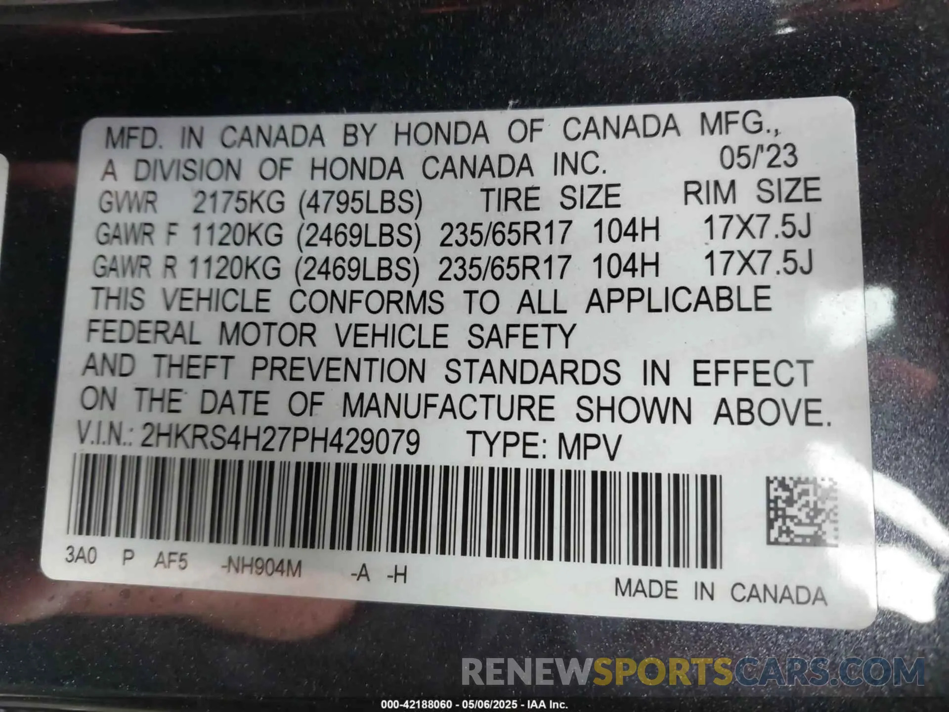 9 Фотография поврежденного автомобиля 2HKRS4H27PH429079 HONDA CR-V 2023