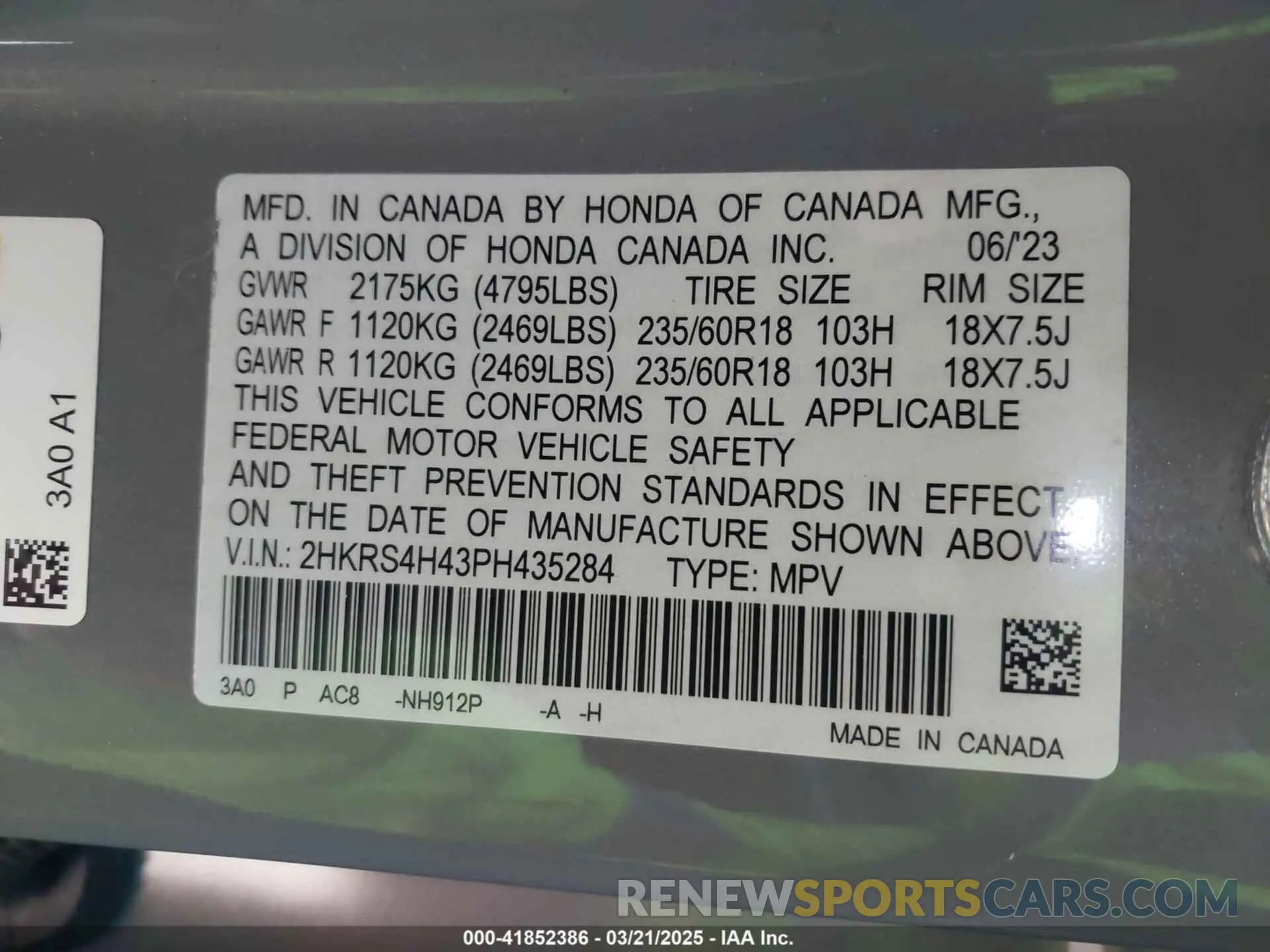 9 Фотография поврежденного автомобиля 2HKRS4H43PH435284 HONDA CR-V 2023