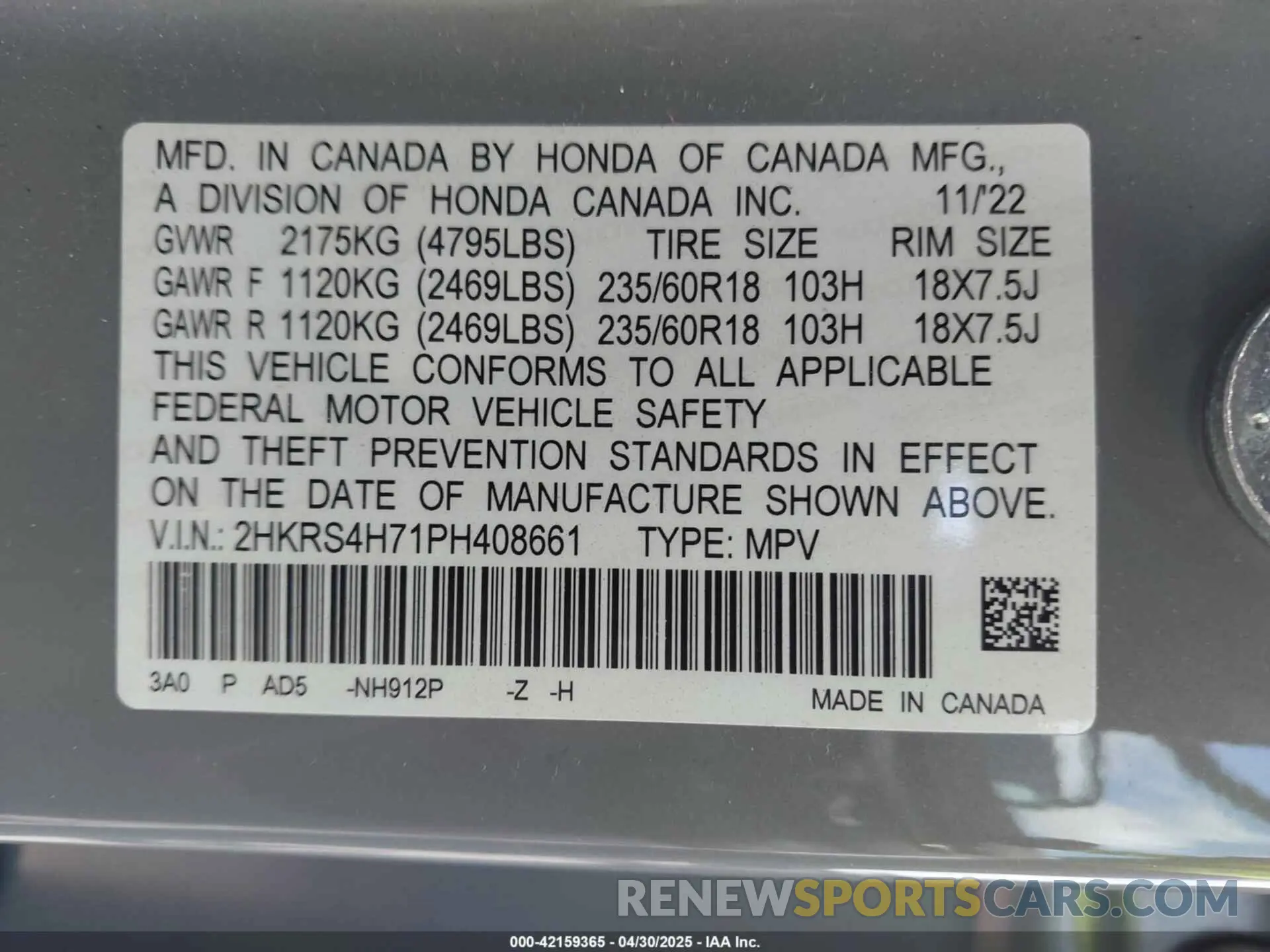 9 Фотография поврежденного автомобиля 2HKRS4H71PH408661 HONDA CR-V 2023