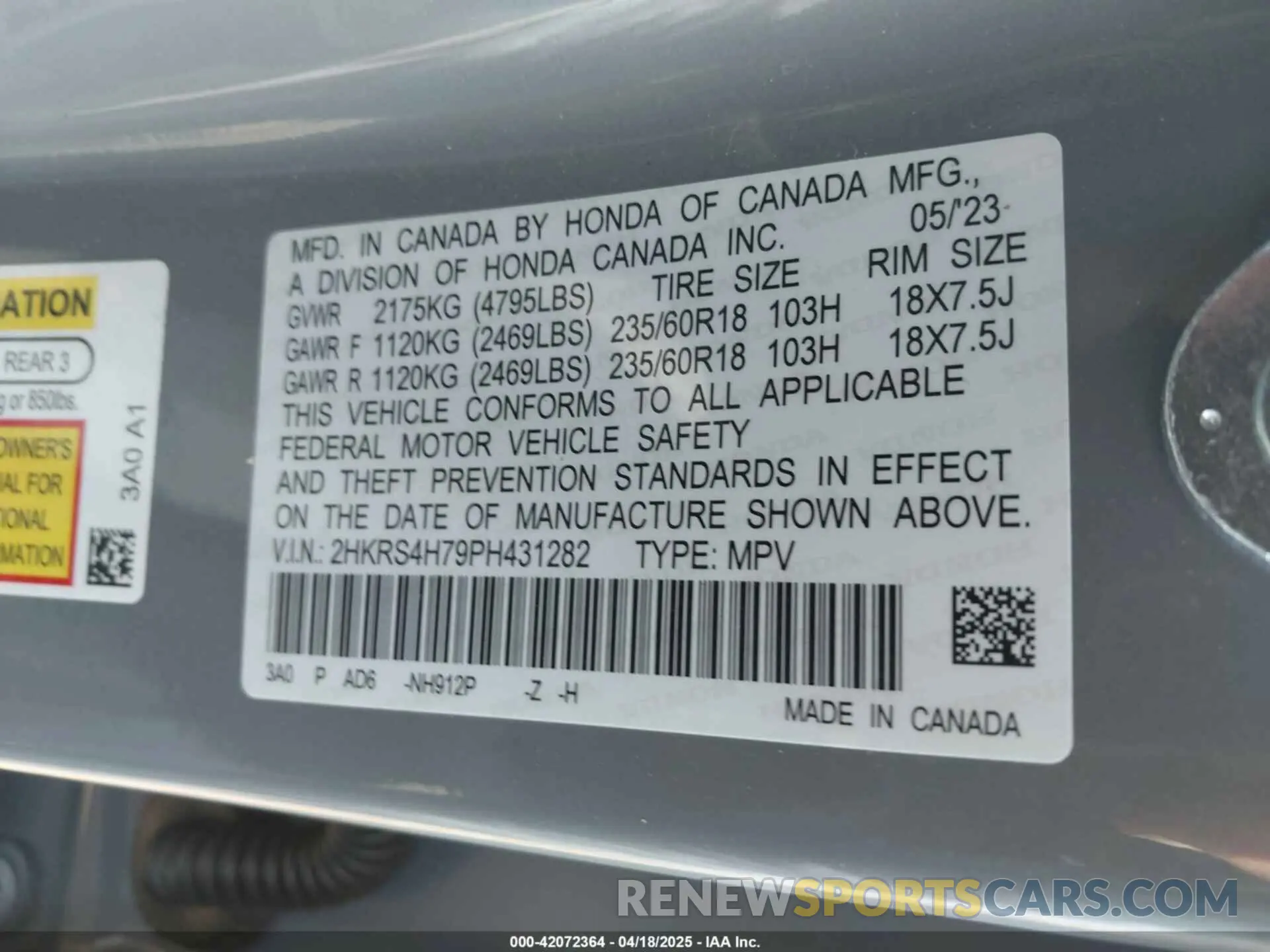 9 Фотография поврежденного автомобиля 2HKRS4H79PH431282 HONDA CR-V 2023