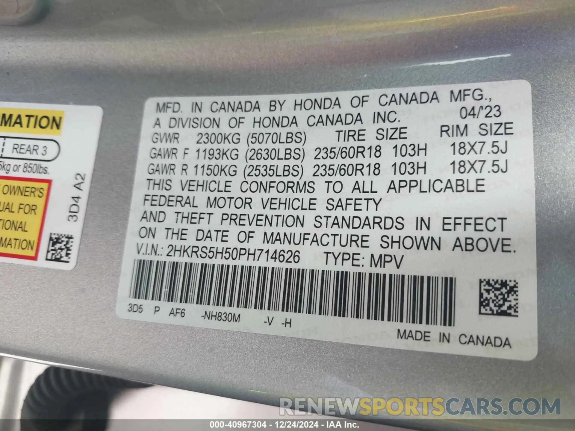 9 Photograph of a damaged car 2HKRS5H50PH714626 HONDA CR-V 2023