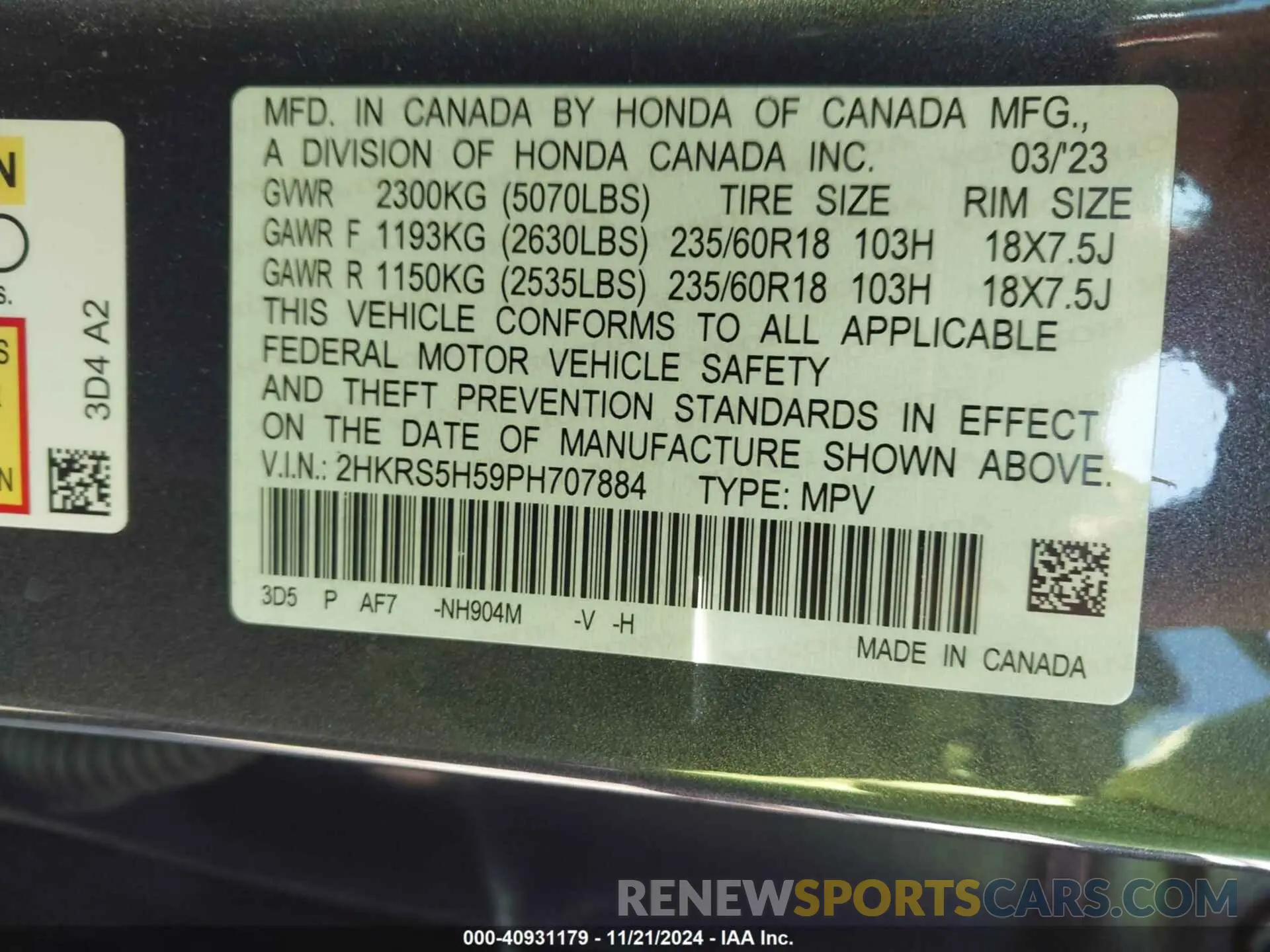 9 Photograph of a damaged car 2HKRS5H59PH707884 HONDA CR-V 2023
