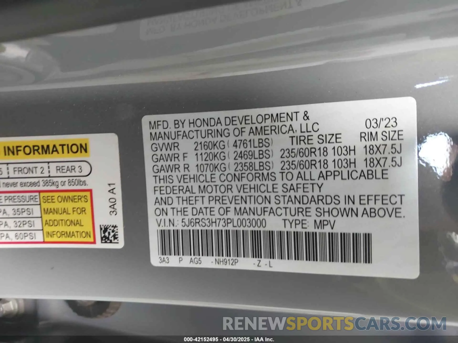 9 Фотография поврежденного автомобиля 5J6RS3H73PL003000 HONDA CR-V 2023
