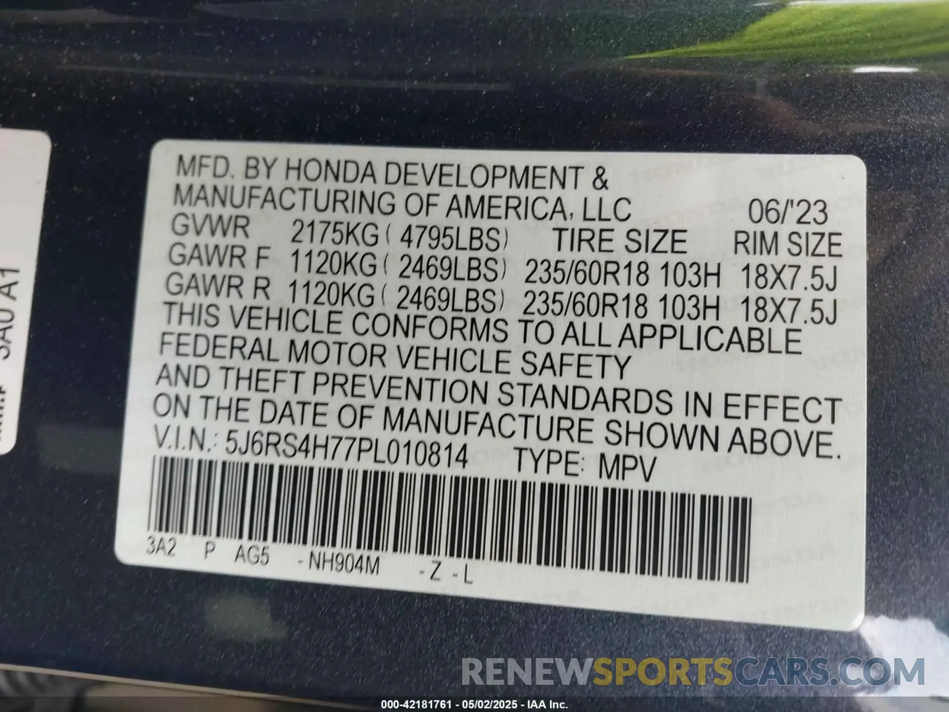9 Photograph of a damaged car 5J6RS4H77PL010814 HONDA CR-V 2023