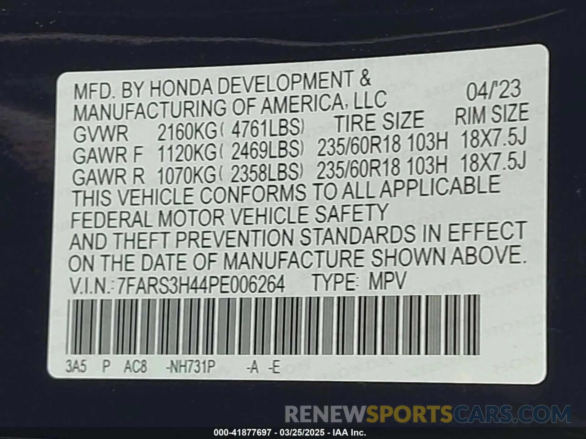9 Фотография поврежденного автомобиля 7FARS3H44PE006264 HONDA CR-V 2023