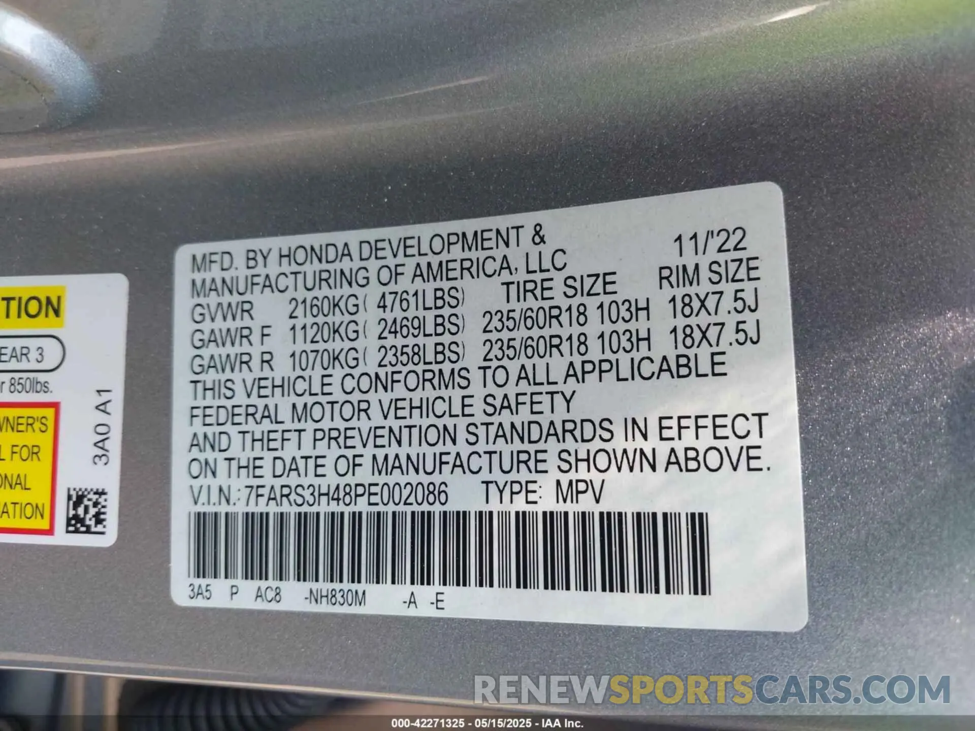9 Фотография поврежденного автомобиля 7FARS3H48PE002086 HONDA CR-V 2023