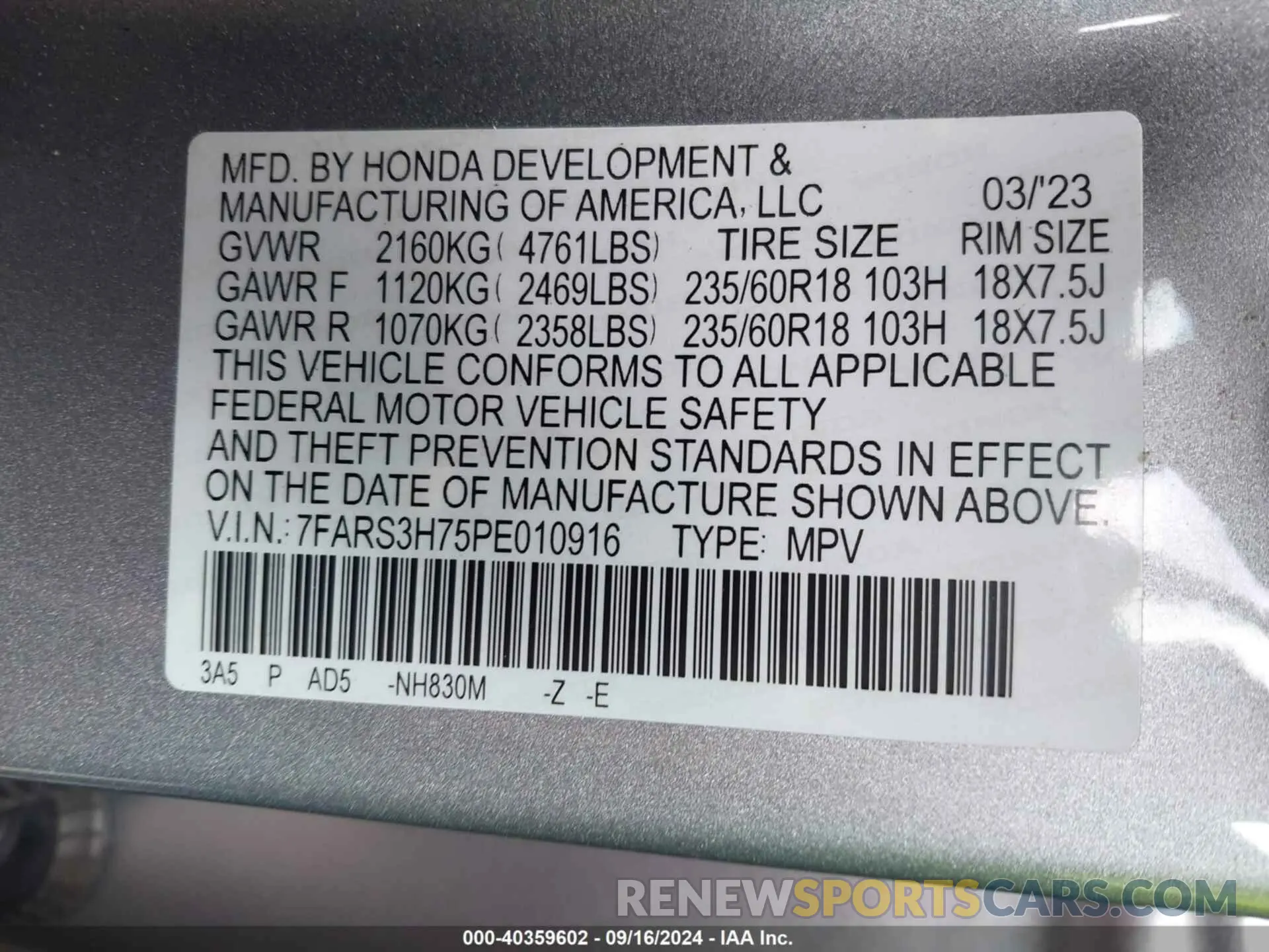 9 Photograph of a damaged car 7FARS3H75PE010916 HONDA CR-V 2023