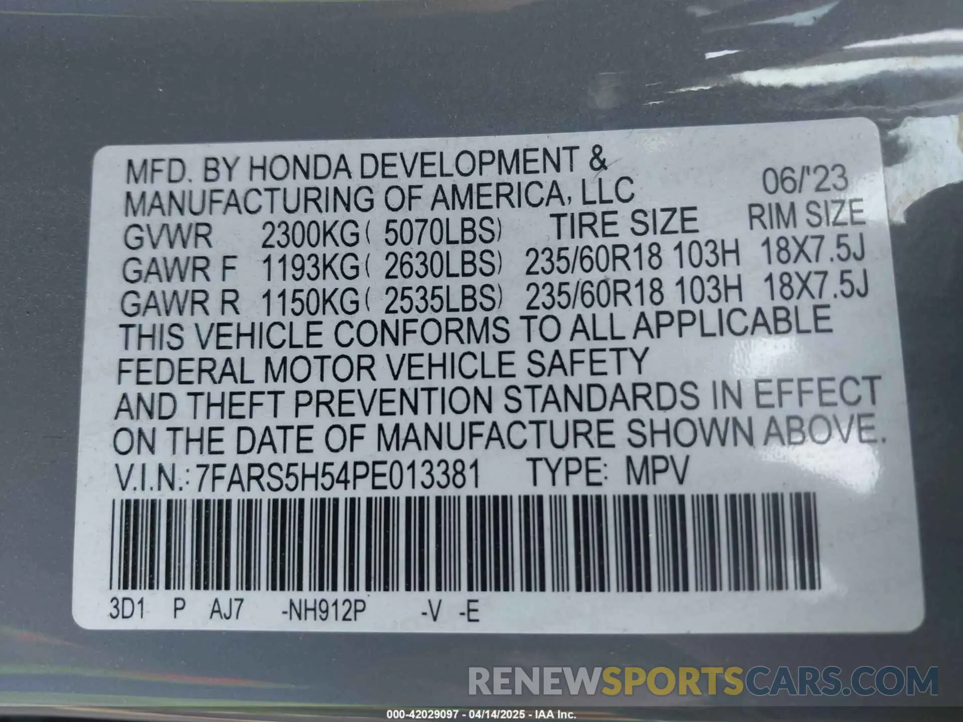9 Фотография поврежденного автомобиля 7FARS5H54PE013381 HONDA CR-V 2023