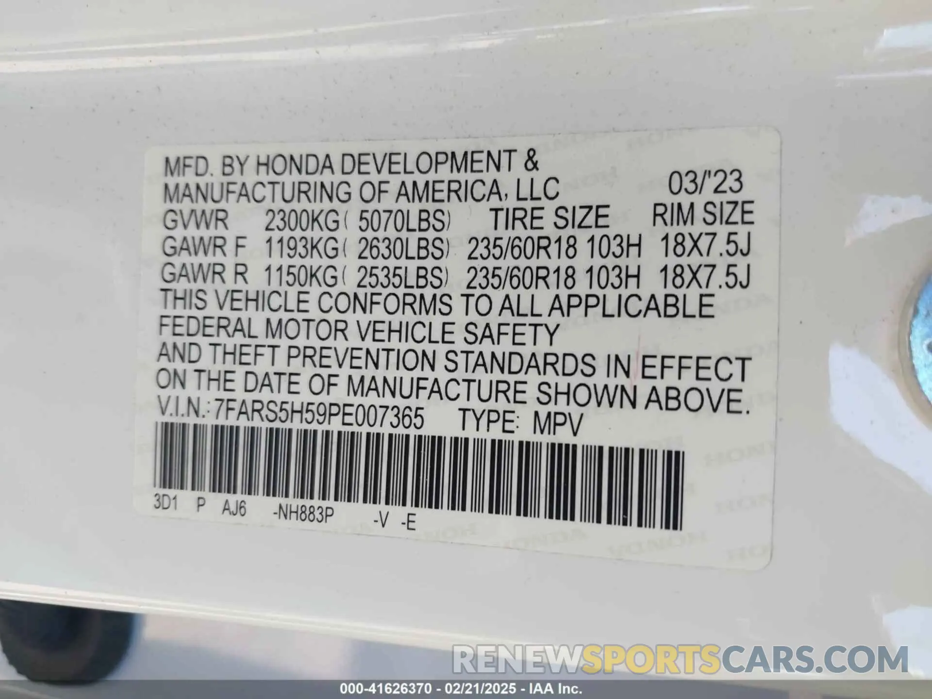 9 Фотография поврежденного автомобиля 7FARS5H59PE007365 HONDA CR-V 2023