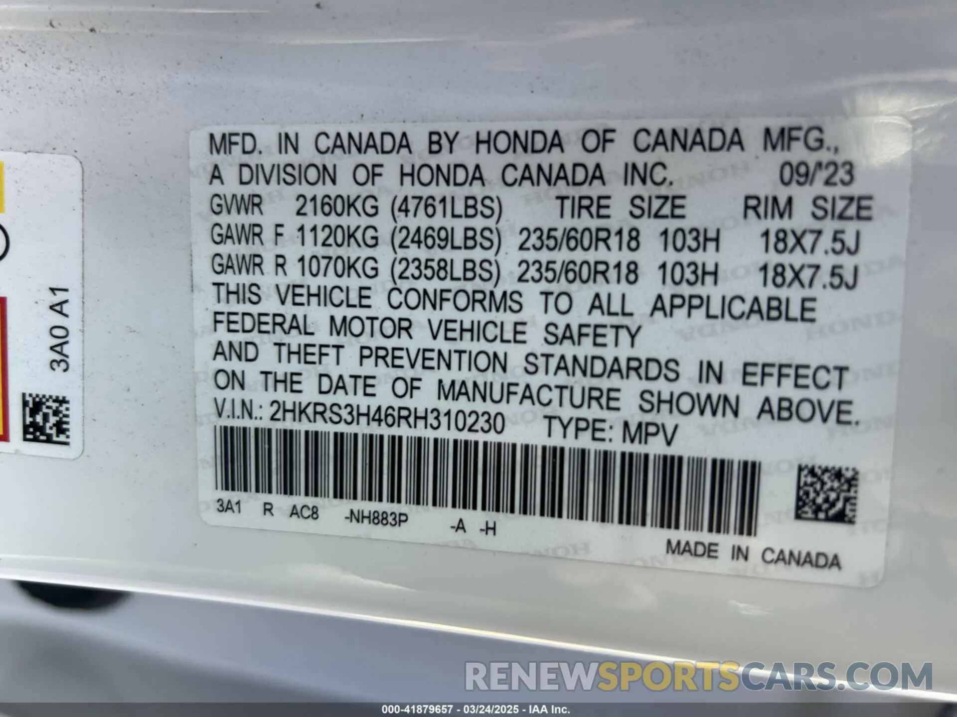 9 Фотография поврежденного автомобиля 2HKRS3H46RH310230 HONDA CR-V 2024
