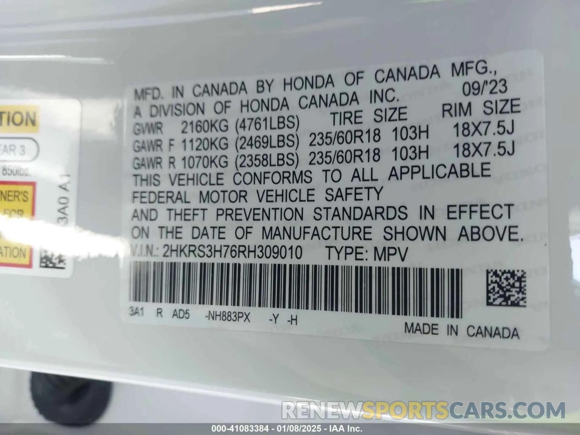 9 Photograph of a damaged car 2HKRS3H76RH309010 HONDA CR-V 2024