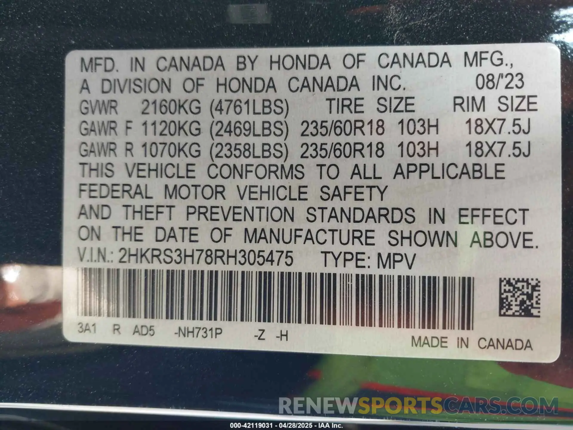 9 Фотография поврежденного автомобиля 2HKRS3H78RH305475 HONDA CR-V 2024