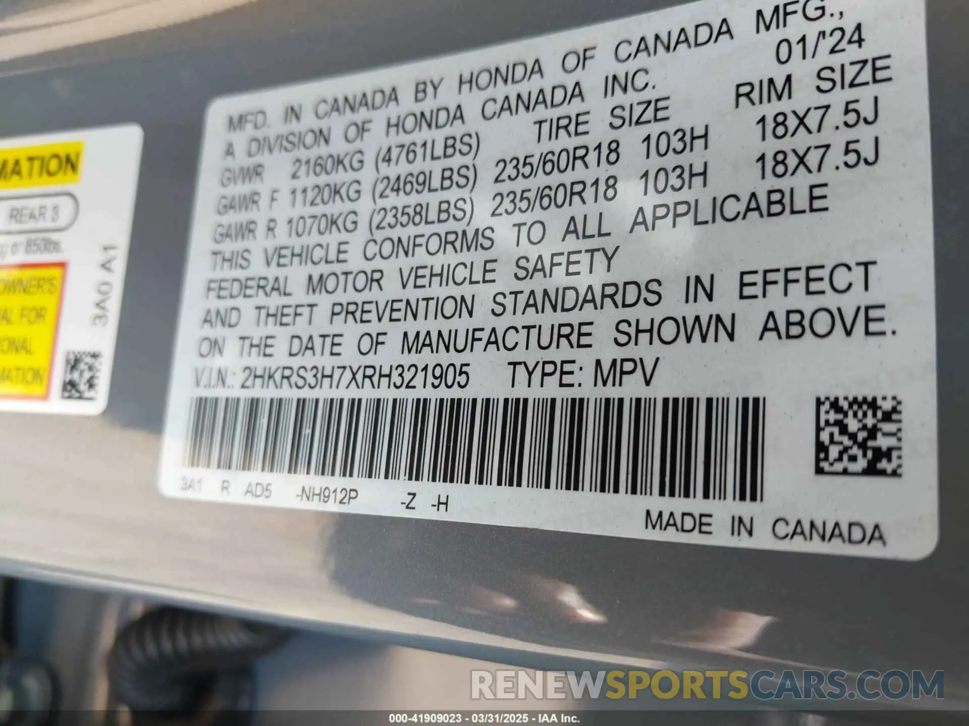 9 Фотография поврежденного автомобиля 2HKRS3H7XRH321905 HONDA CR-V 2024