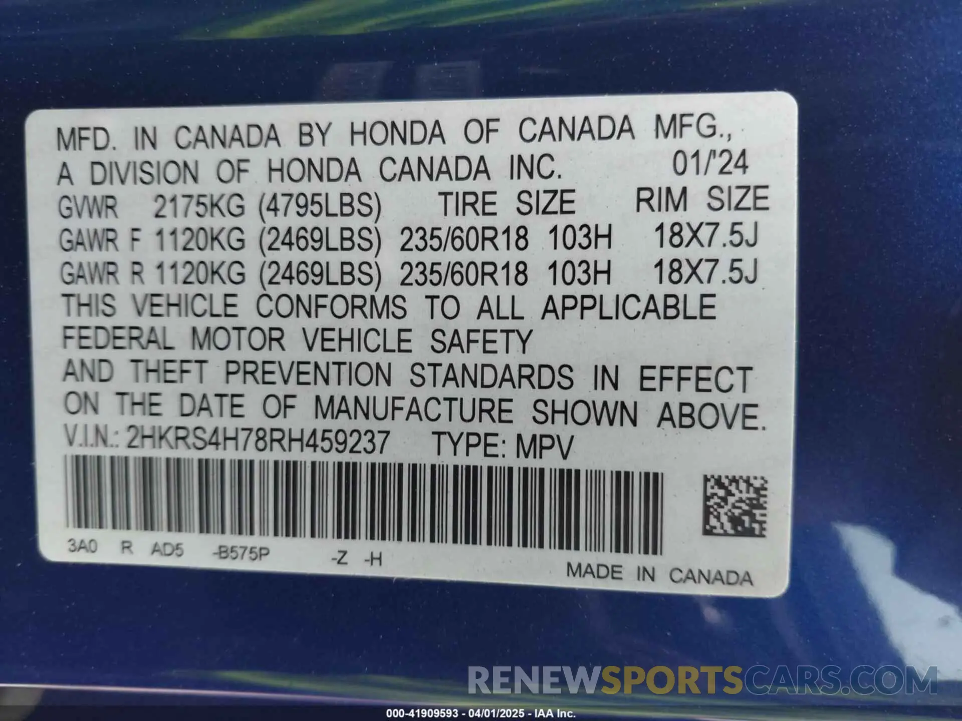 9 Фотография поврежденного автомобиля 2HKRS4H78RH459237 HONDA CR-V 2024